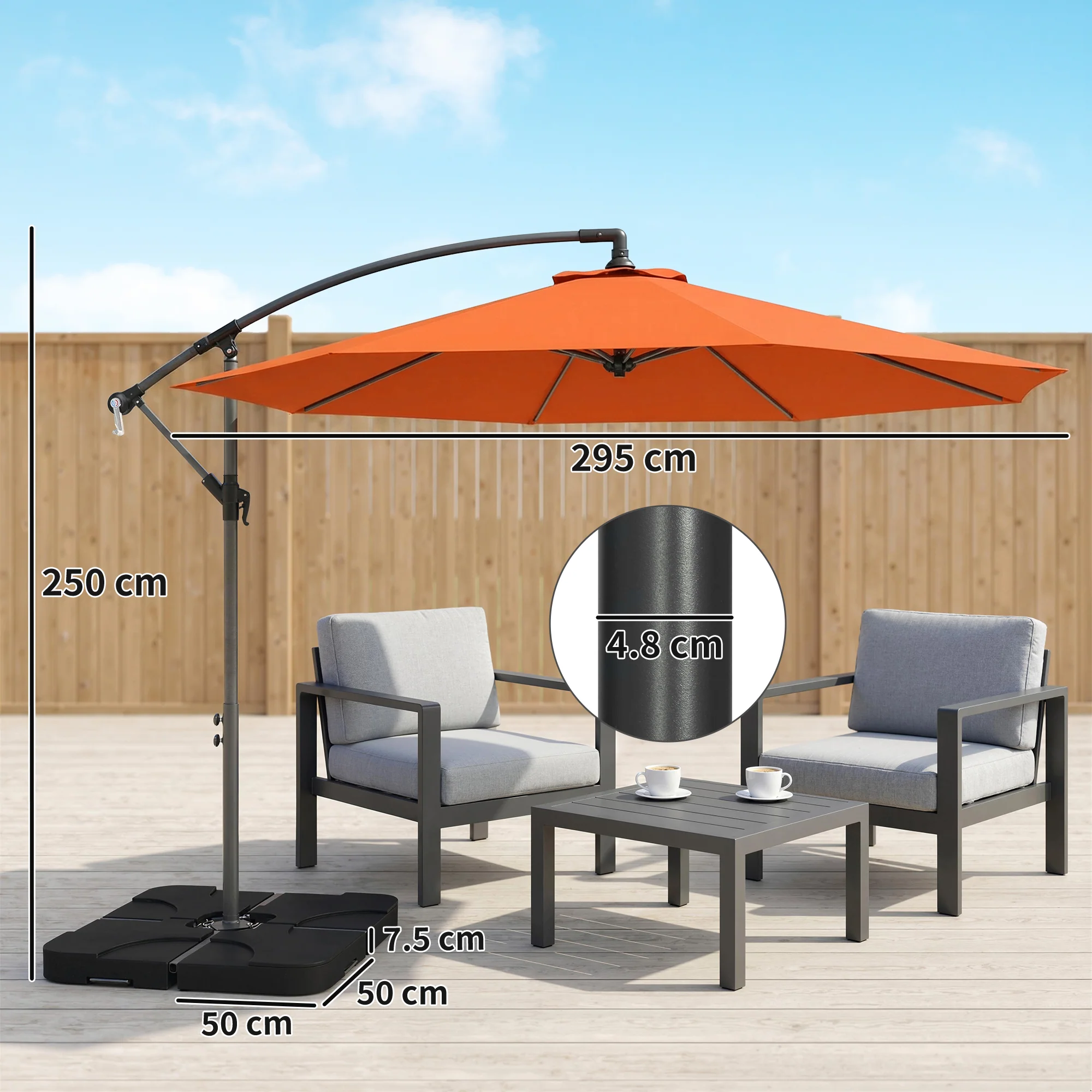 Outsunny 3(m) Banana Parasol Cantilever Umbrella Garden W/ Base Weights - Image 3