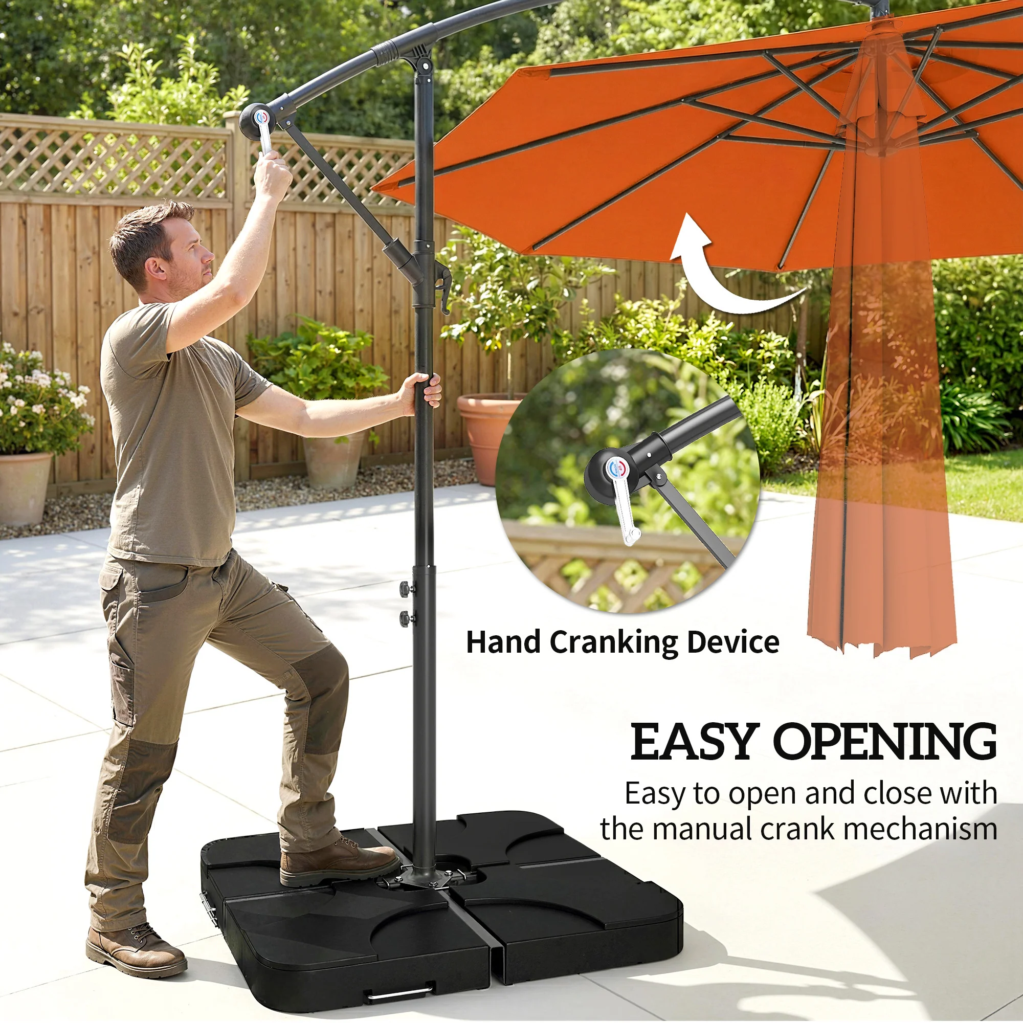 Outsunny 3(m) Banana Parasol Cantilever Umbrella Garden W/ Base Weights - Image 4