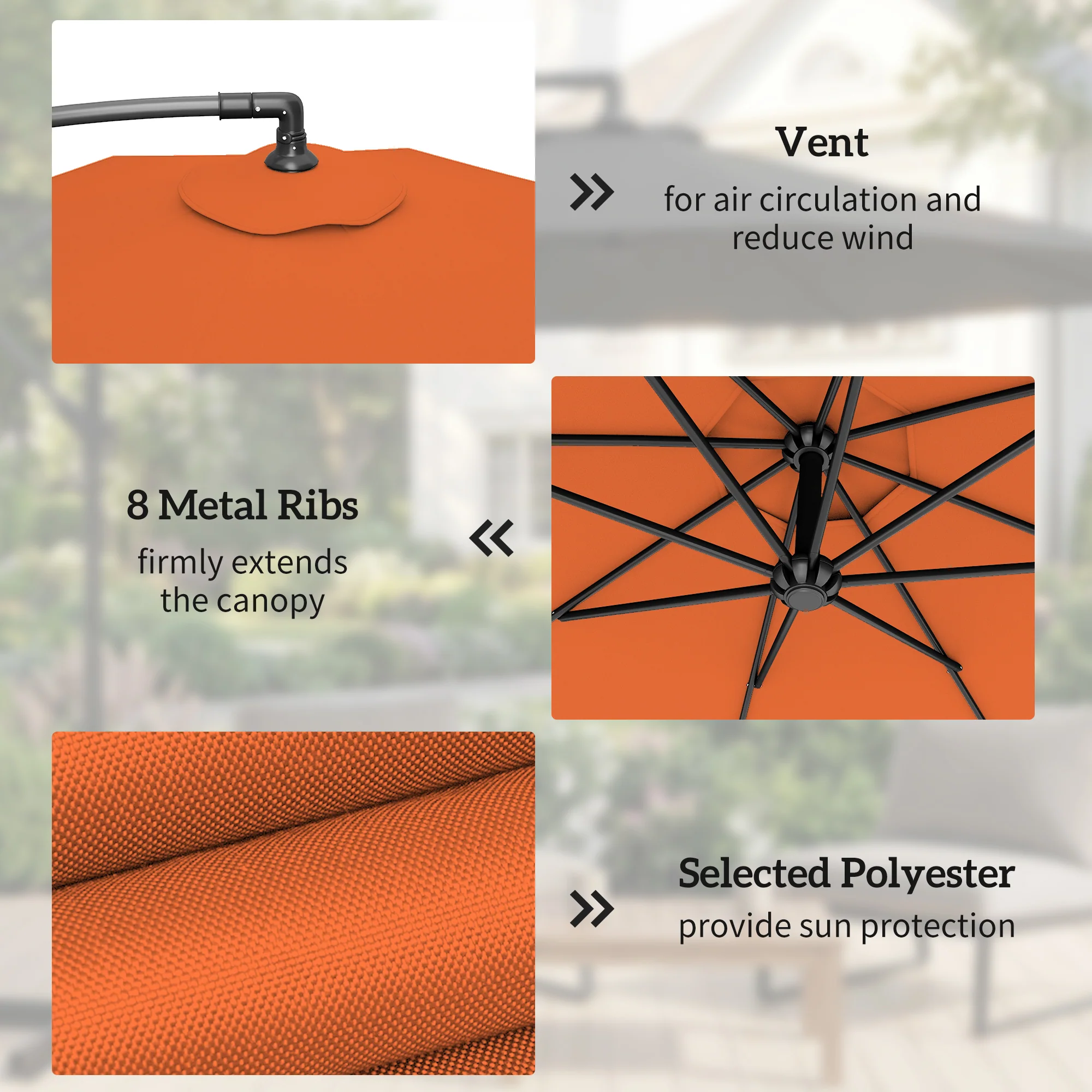 Outsunny 3(m) Banana Parasol Cantilever Umbrella Garden W/ Base Weights - Image 6