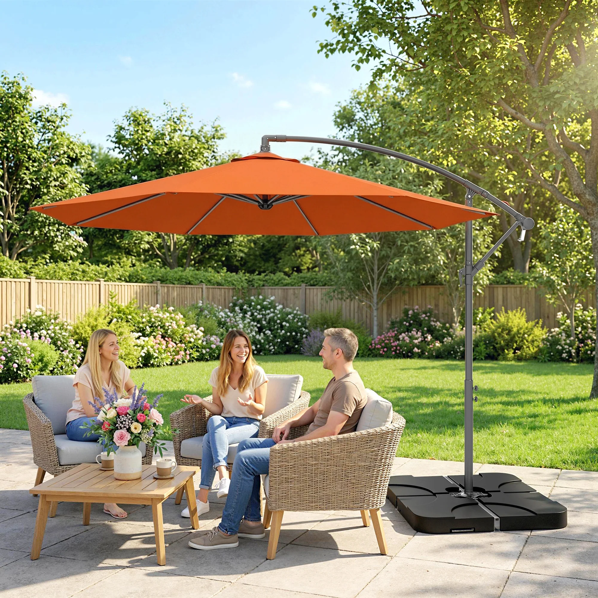 Outsunny 3(m) Banana Parasol Cantilever Umbrella Garden W/ Base Weights - Image 9