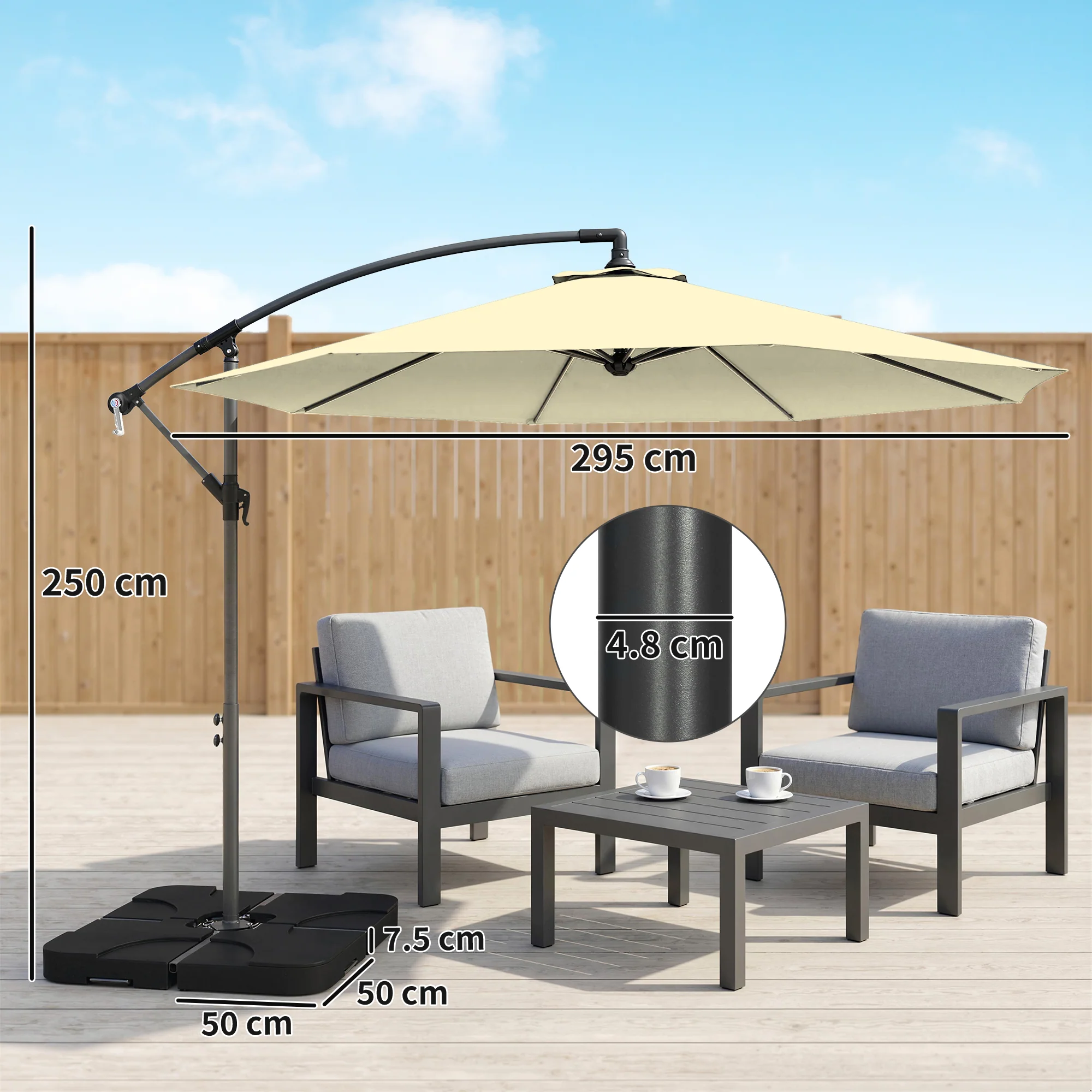 Outsunny 3(m) Banana Parasol Cantilever Umbrella Garden W/ Base Weights - Image 3