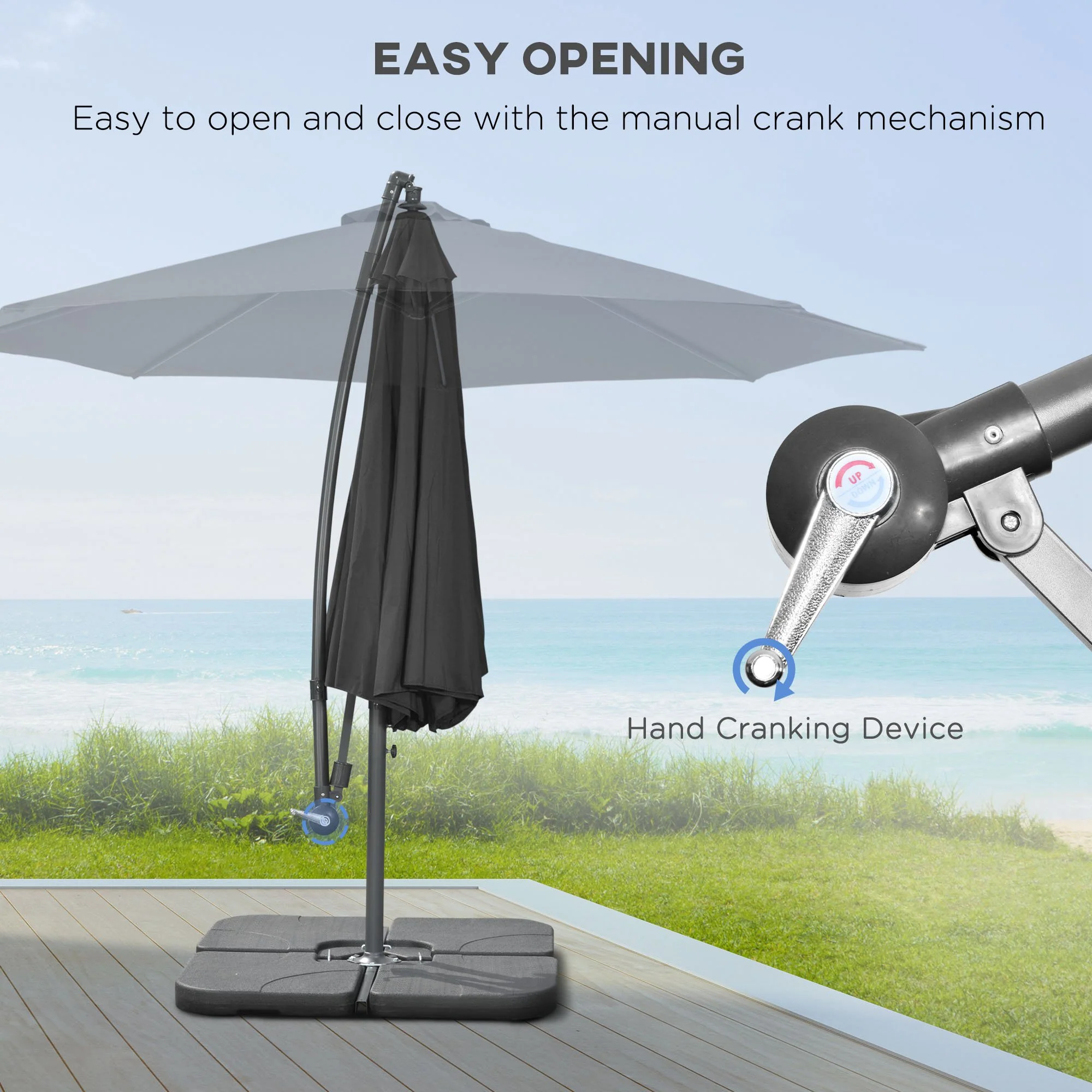 Outsunny 3(m) Banana Parasol Cantilever Umbrella Garden w/ Base Weights, Black - Image 3