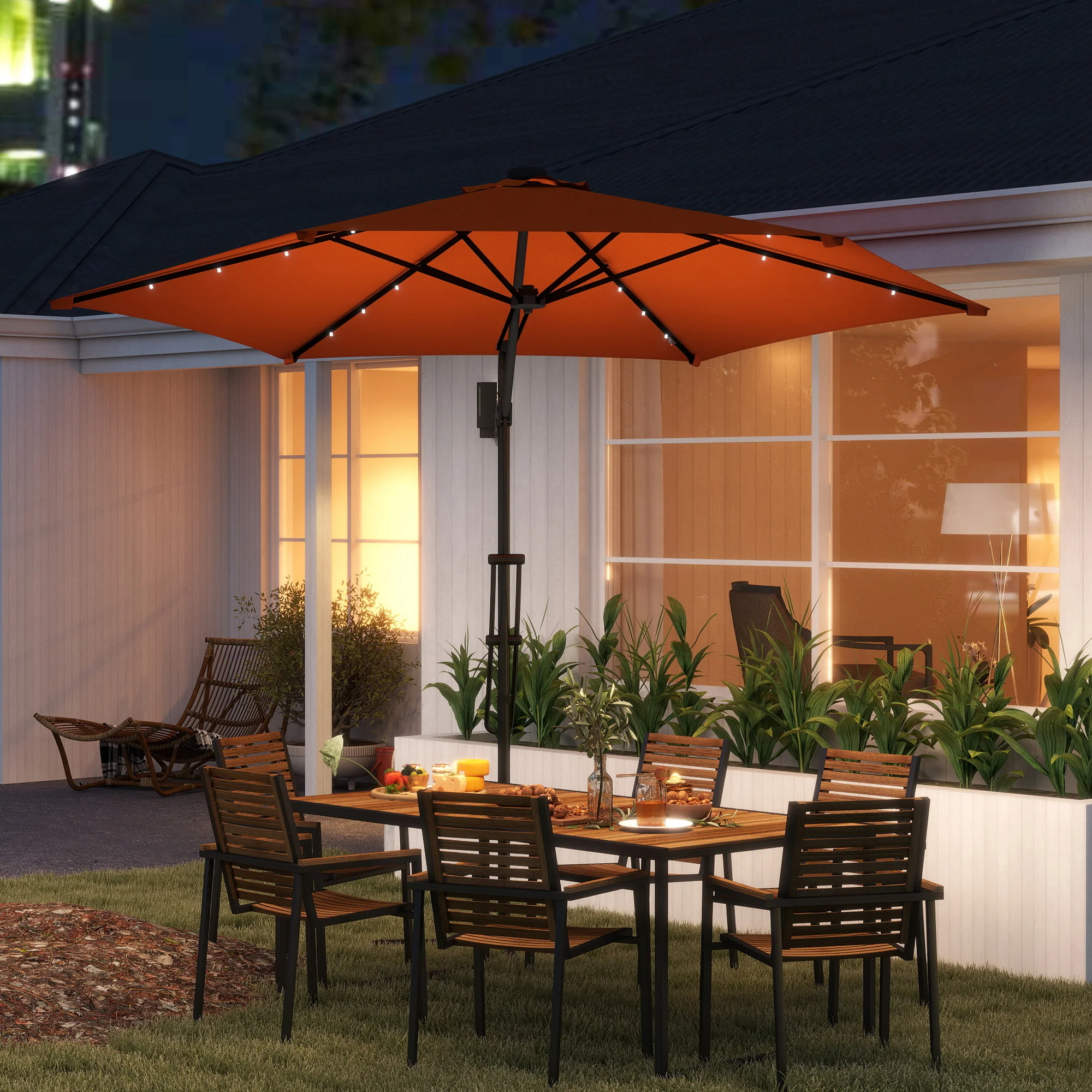 Outsunny 3(m) Cantilever Garden Parasol Umbrella W/ Solar LED Orange - Image 2