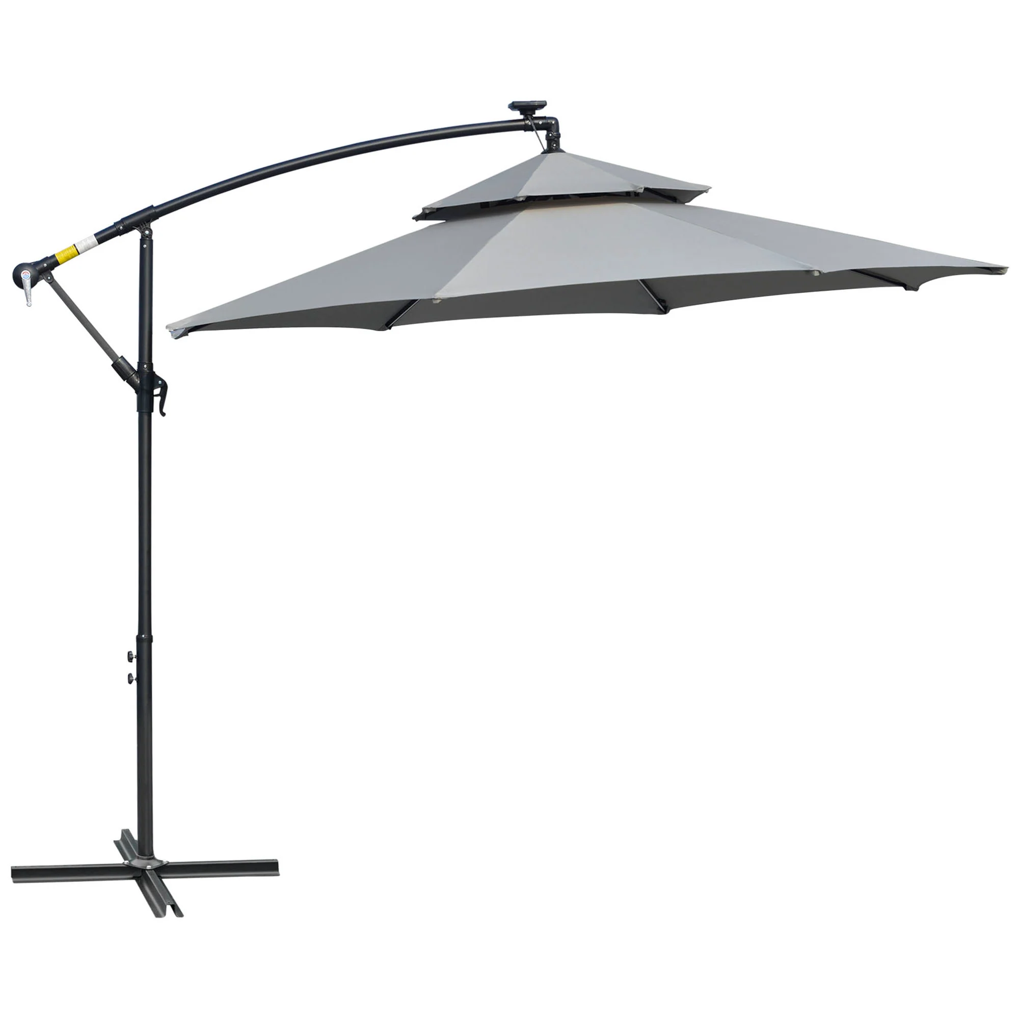 Outsunny 3(m) Cantilever Parasol Hanging Banana Umbrella w/ lights, Light Grey - Image 8