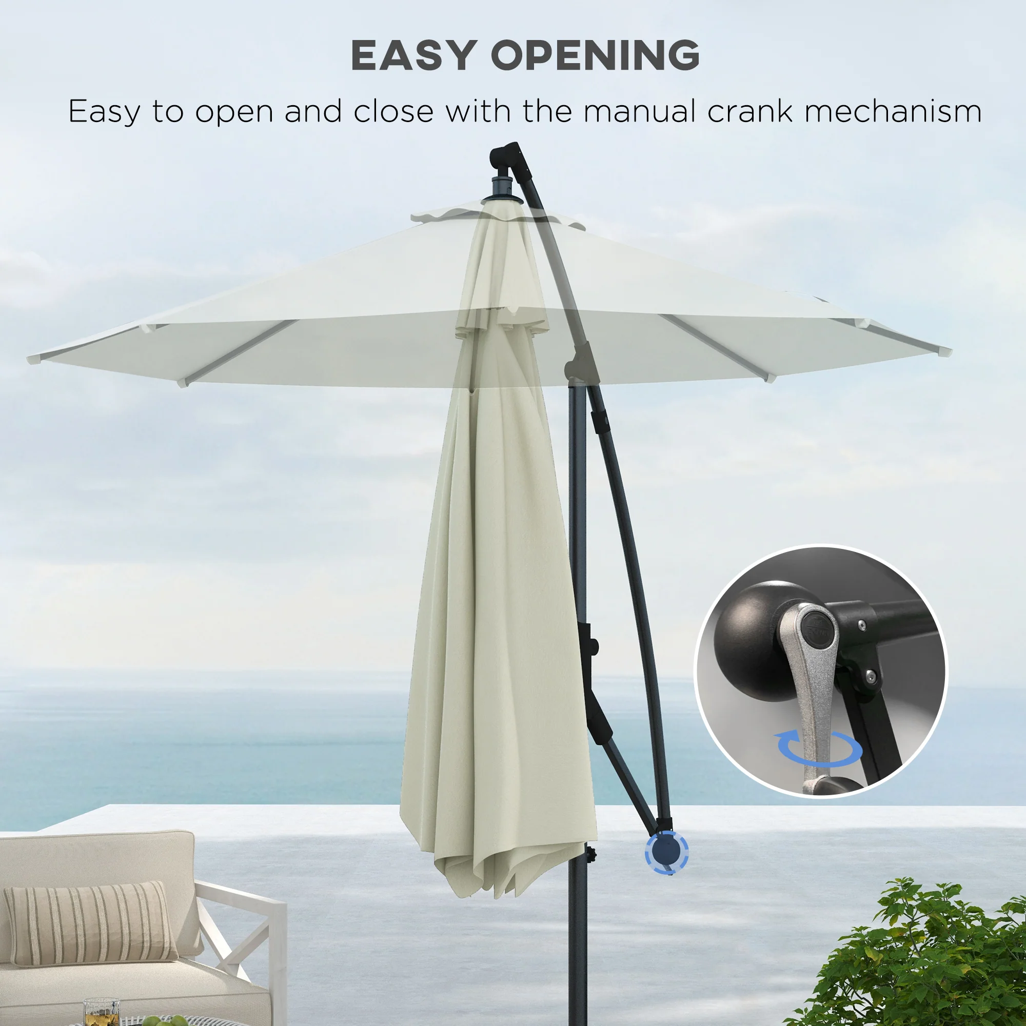 Outsunny 3(m) Cantilever Parasol With Cross Base, Crank Handle, Tilt - Image 15
