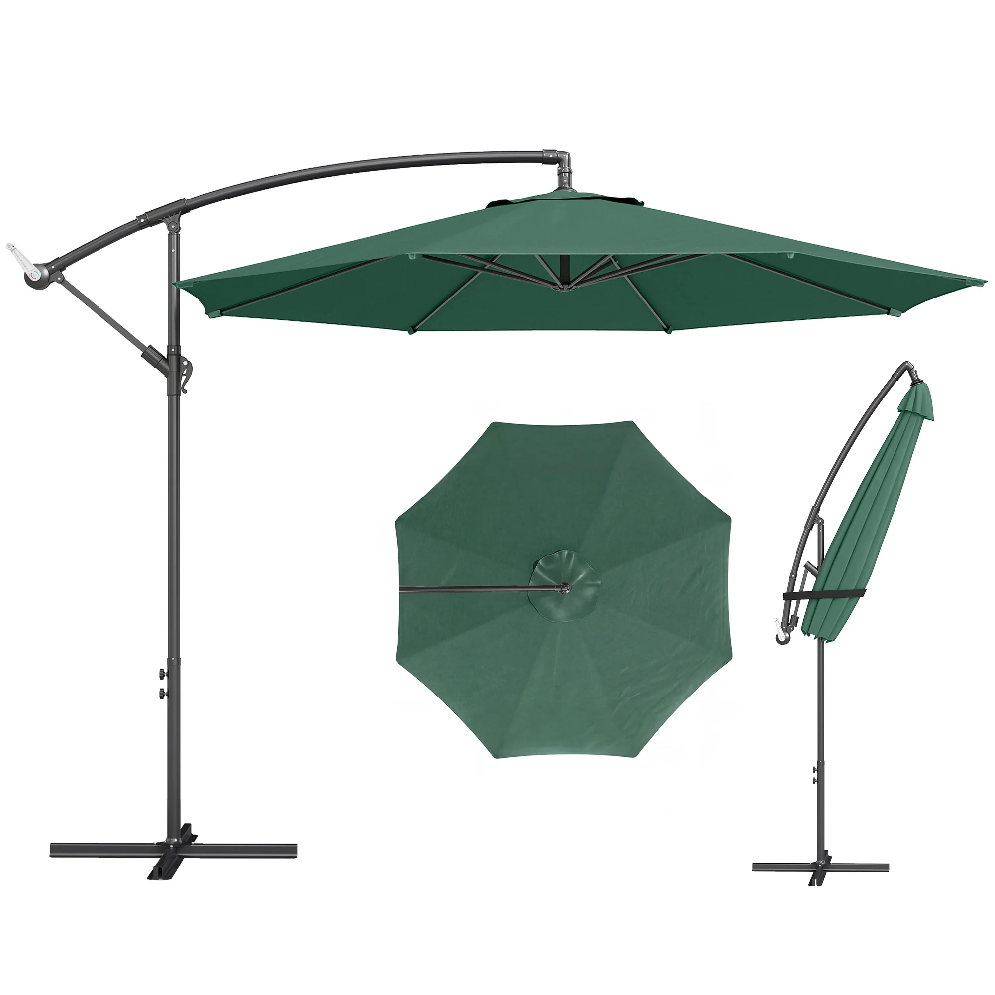 Outsunny 3(m) Garden Banana Parasol Cantilever Umbrella W/ Base, Dark Green