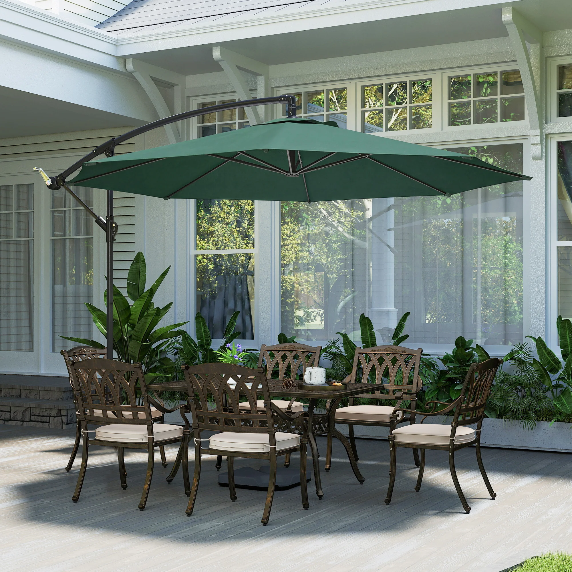 Outsunny 3(m) Garden Banana Parasol Cantilever Umbrella W/ Base, Dark Green - Image 8