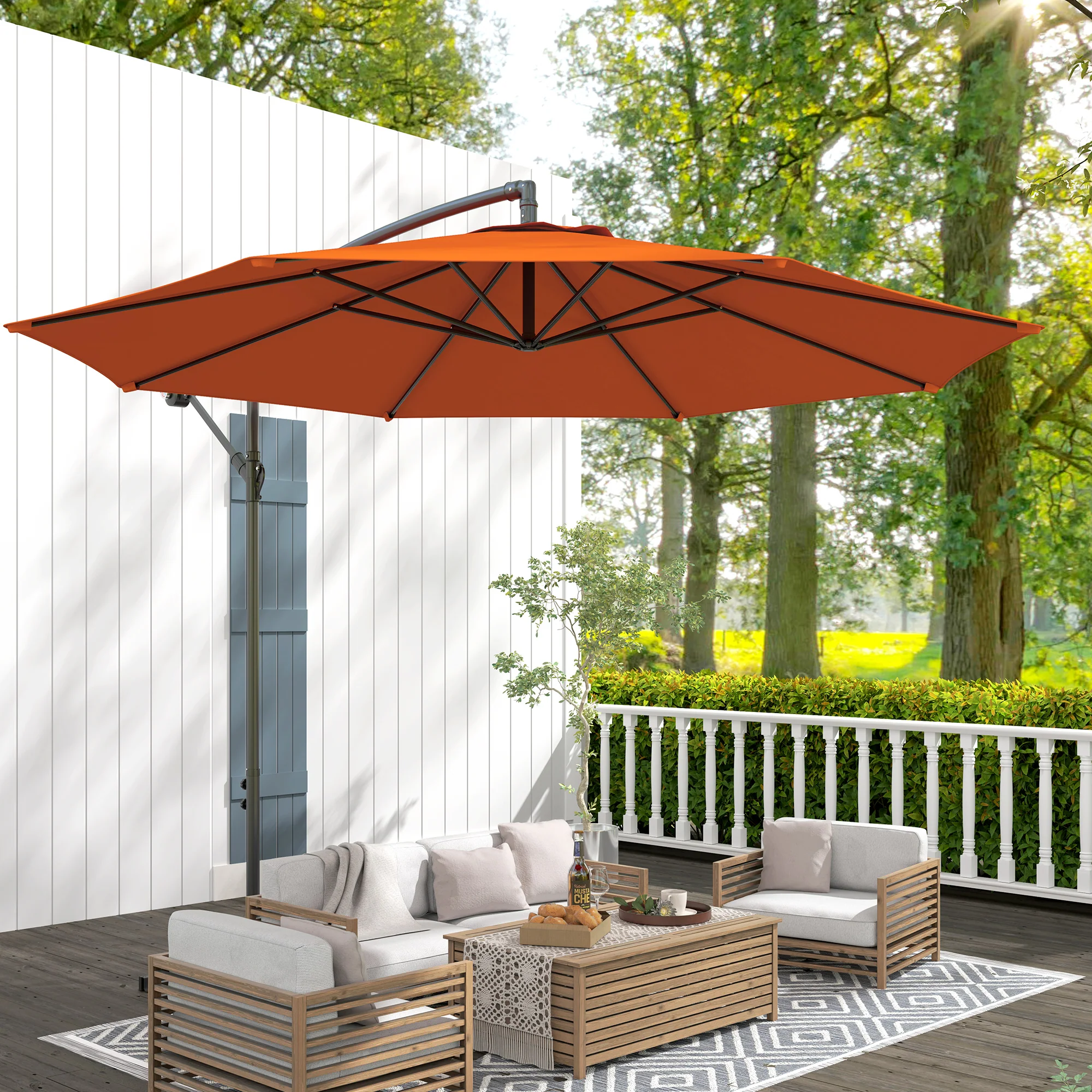 Outsunny 3(m) Garden Banana Parasol Cantilever Umbrella w/Crank& Base - Image 11