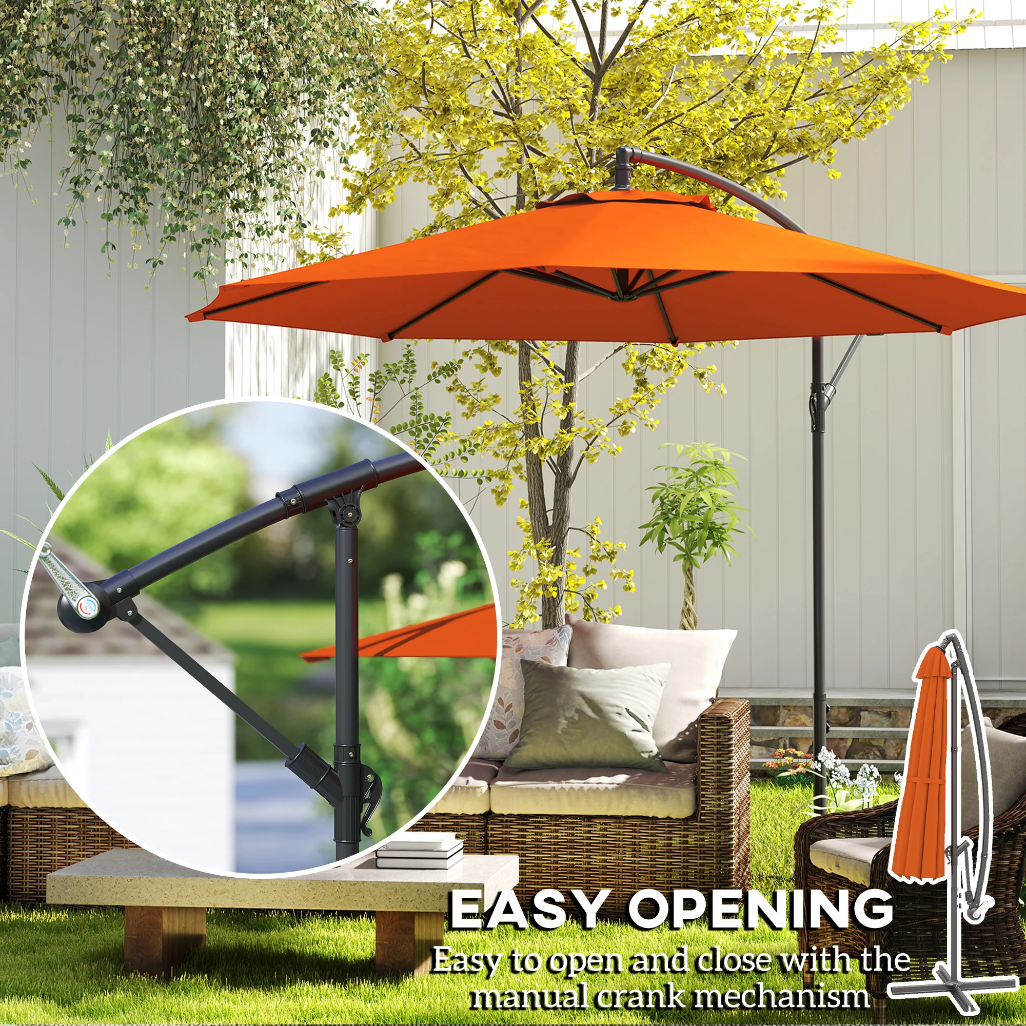Outsunny 3(m) Garden Banana Parasol Cantilever Umbrella w/Crank& Base - Image 12