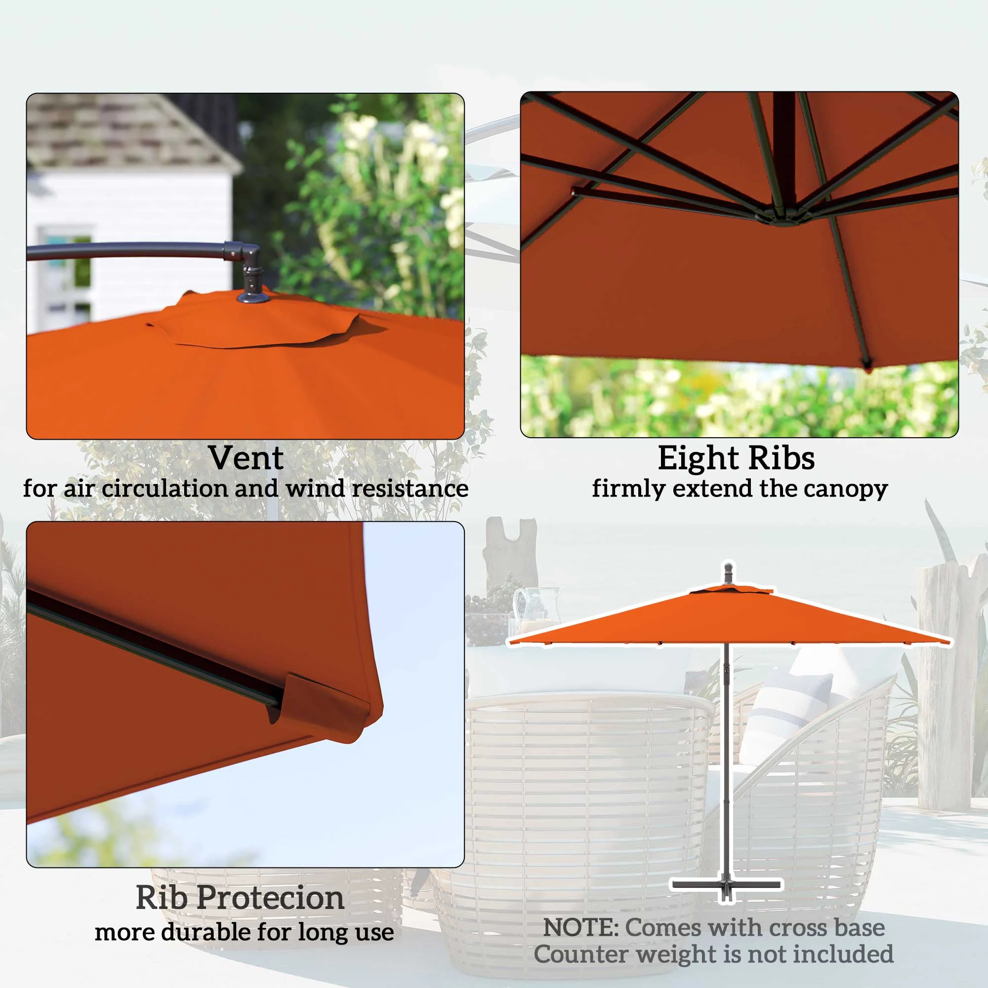 Outsunny 3(m) Garden Banana Parasol Cantilever Umbrella w/Crank& Base - Image 13