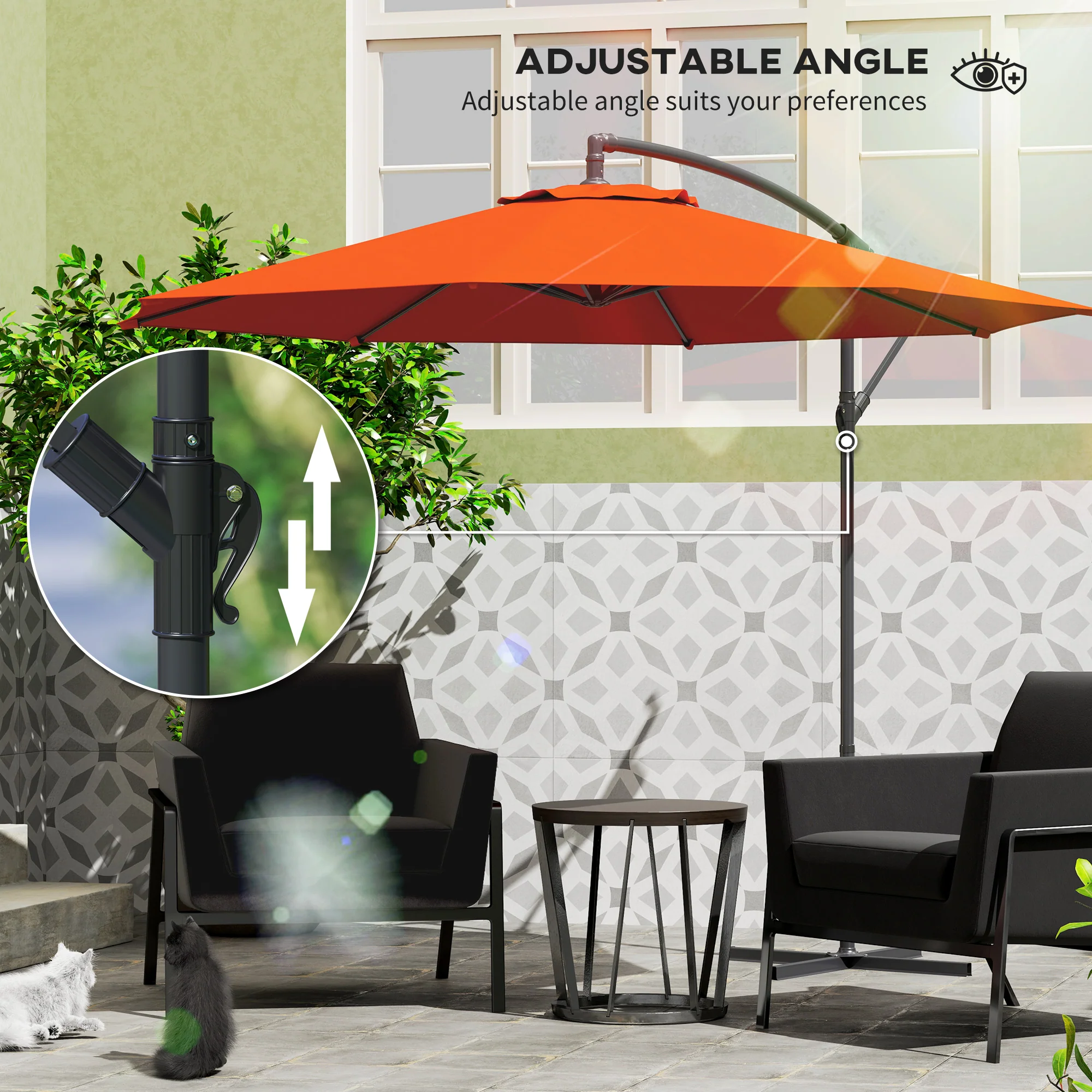 Outsunny 3(m) Garden Banana Parasol Cantilever Umbrella w/Crank& Base - Image 16