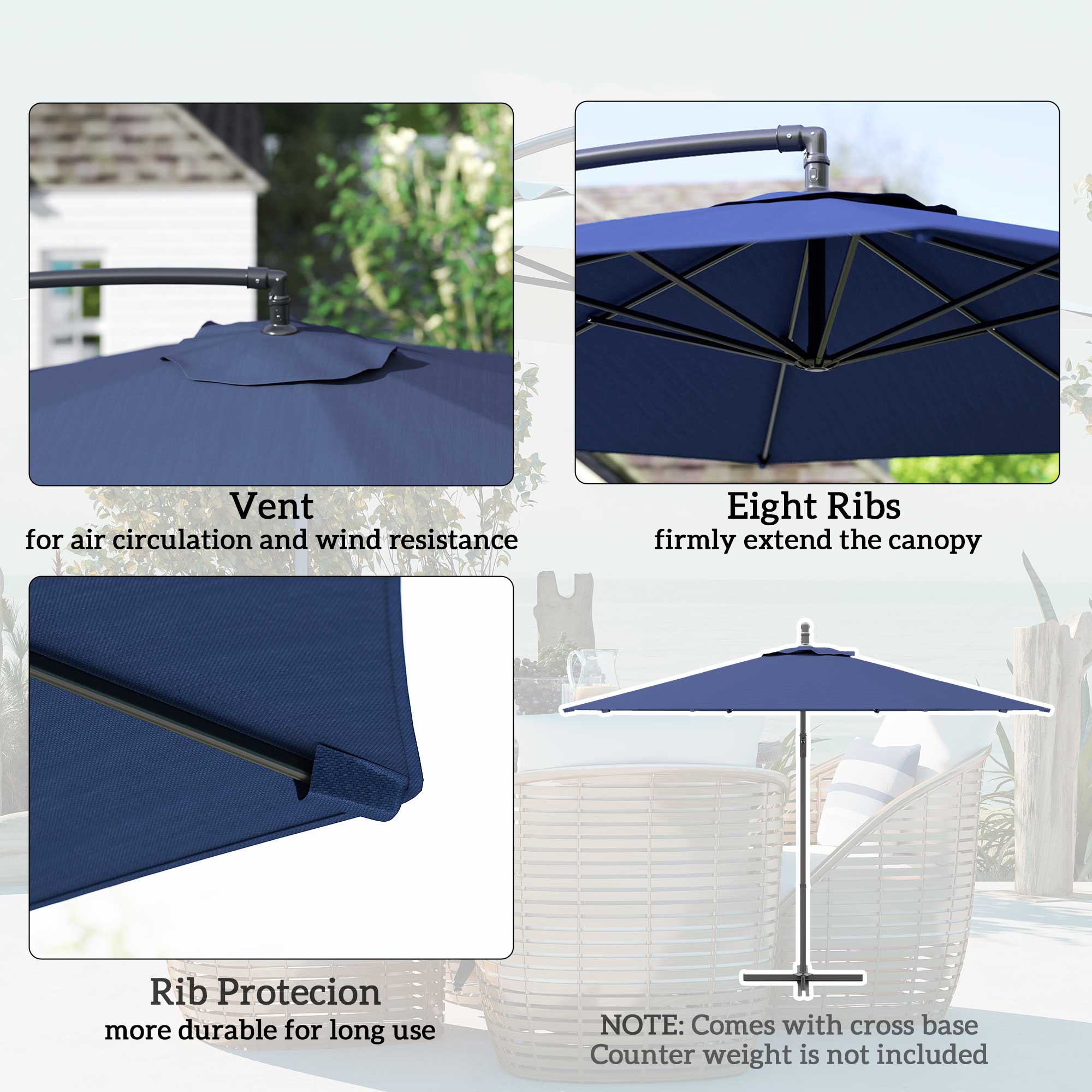 Outsunny 3(m) Garden Banana Parasol Cantilever Umbrella w/Crank& Base - Image 4