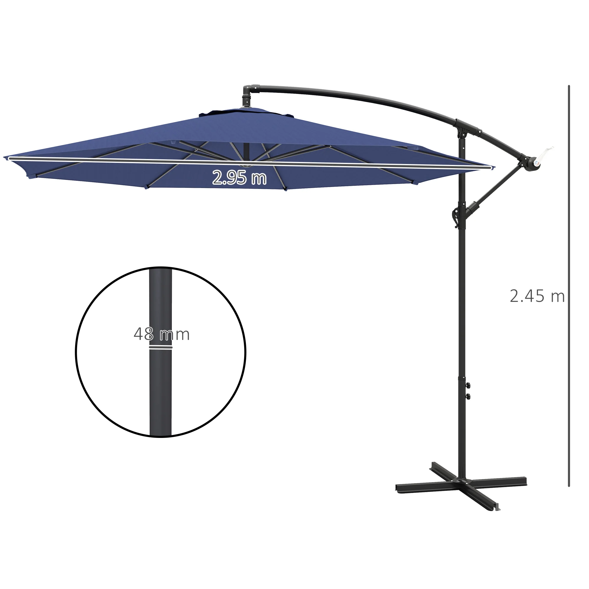 Outsunny 3(m) Garden Banana Parasol Cantilever Umbrella w/Crank& Base - Image 5