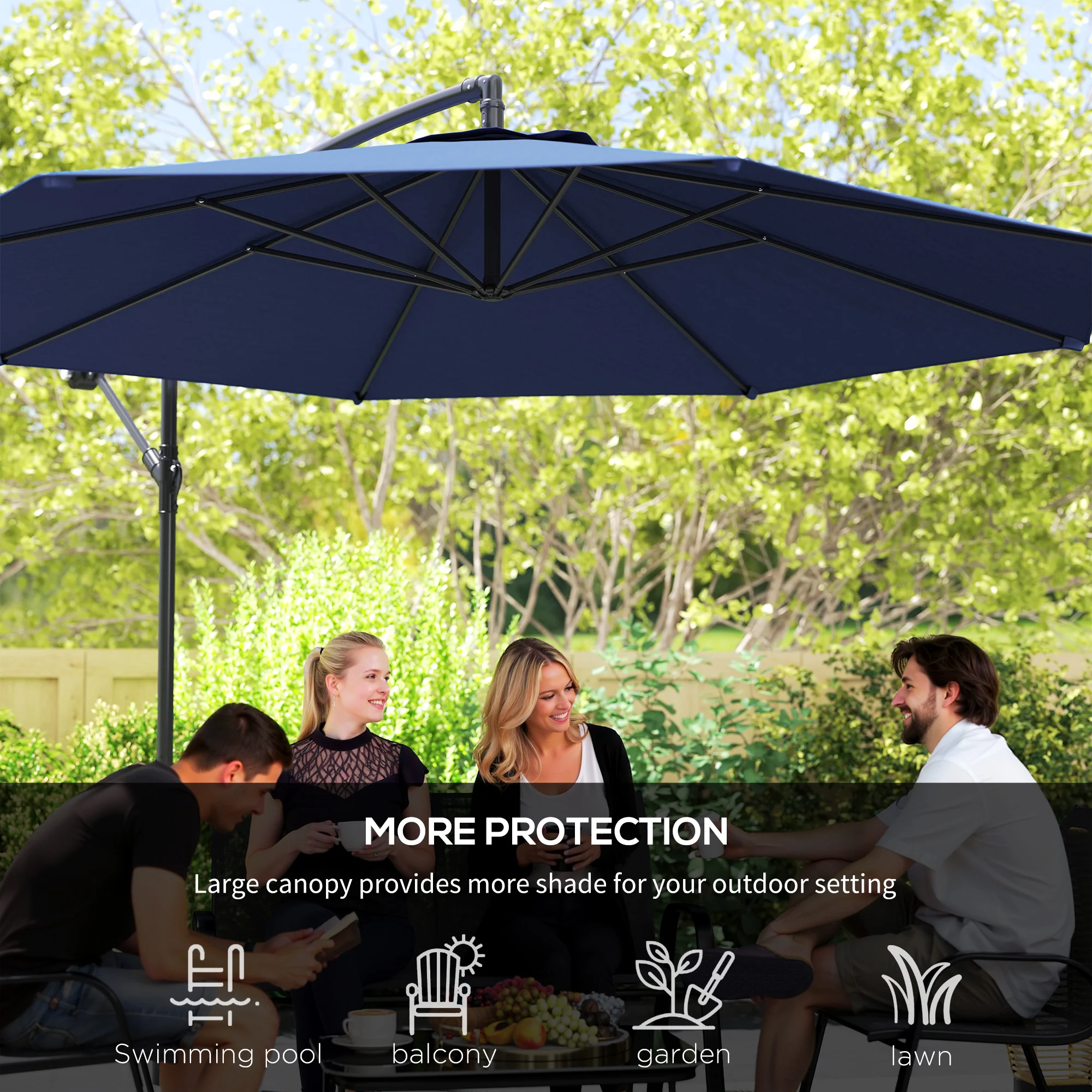 Outsunny 3(m) Garden Banana Parasol Cantilever Umbrella w/Crank& Base - Image 6