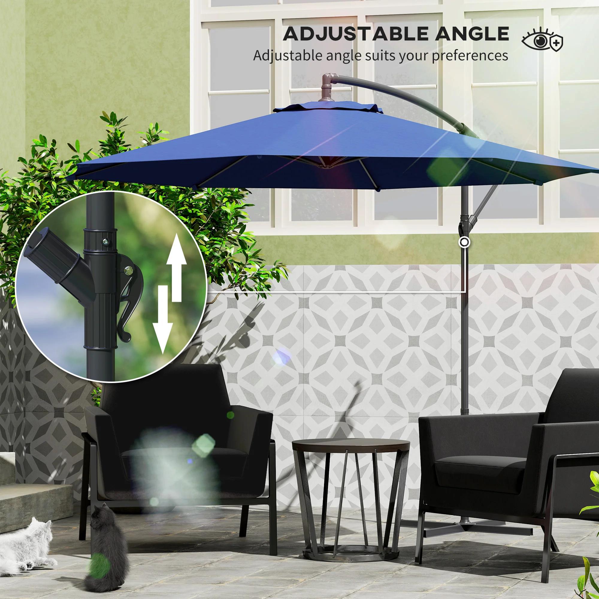 Outsunny 3(m) Garden Banana Parasol Cantilever Umbrella w/Crank& Base - Image 7