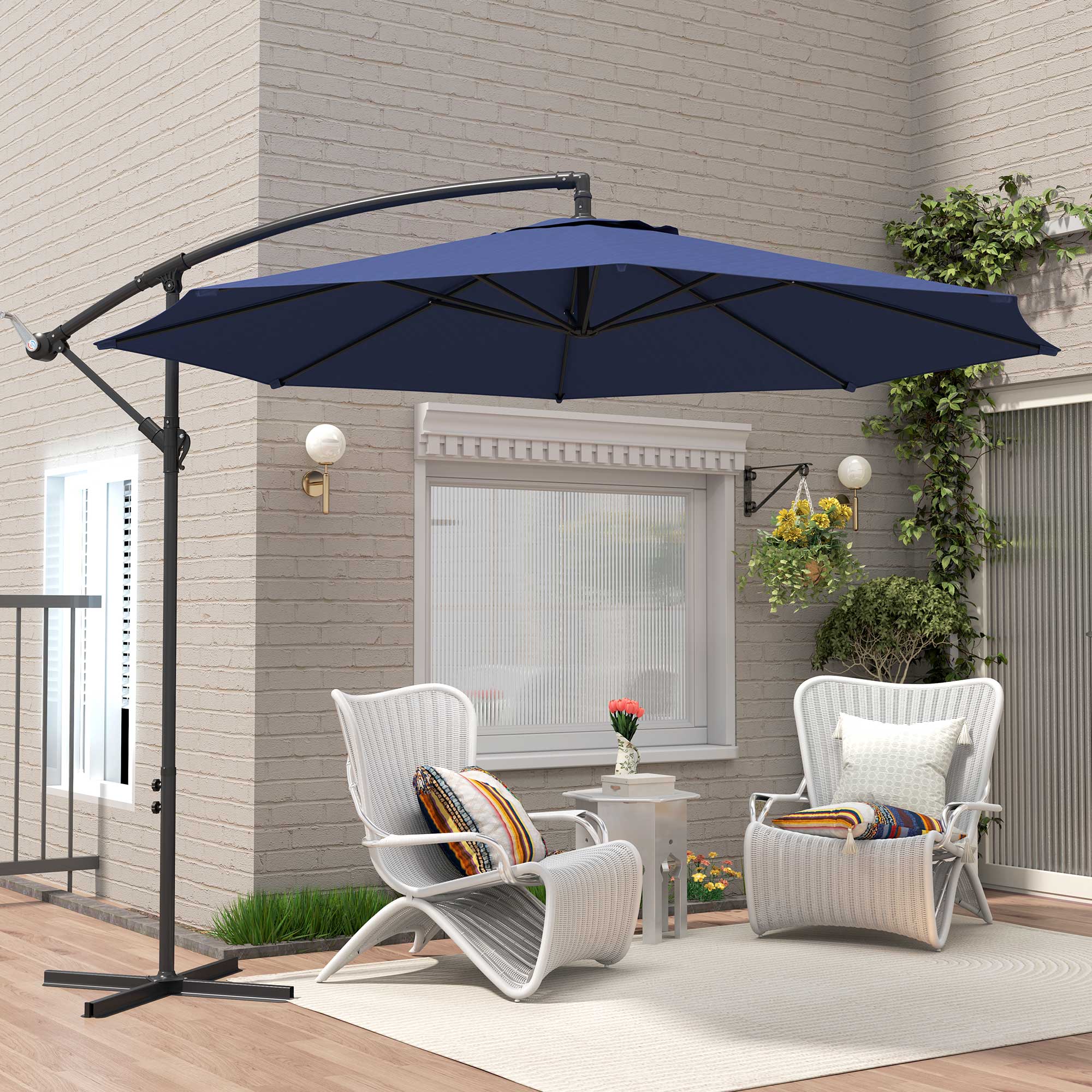Outsunny 3(m) Garden Banana Parasol Cantilever Umbrella w/Crank& Base - Image 8