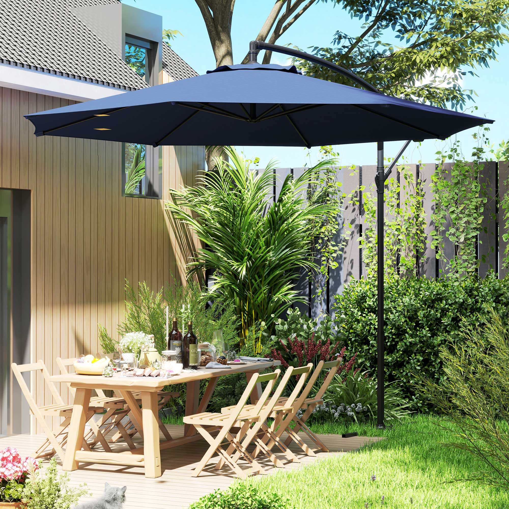 Outsunny 3(m) Garden Banana Parasol Cantilever Umbrella w/Crank& Base - Image 9