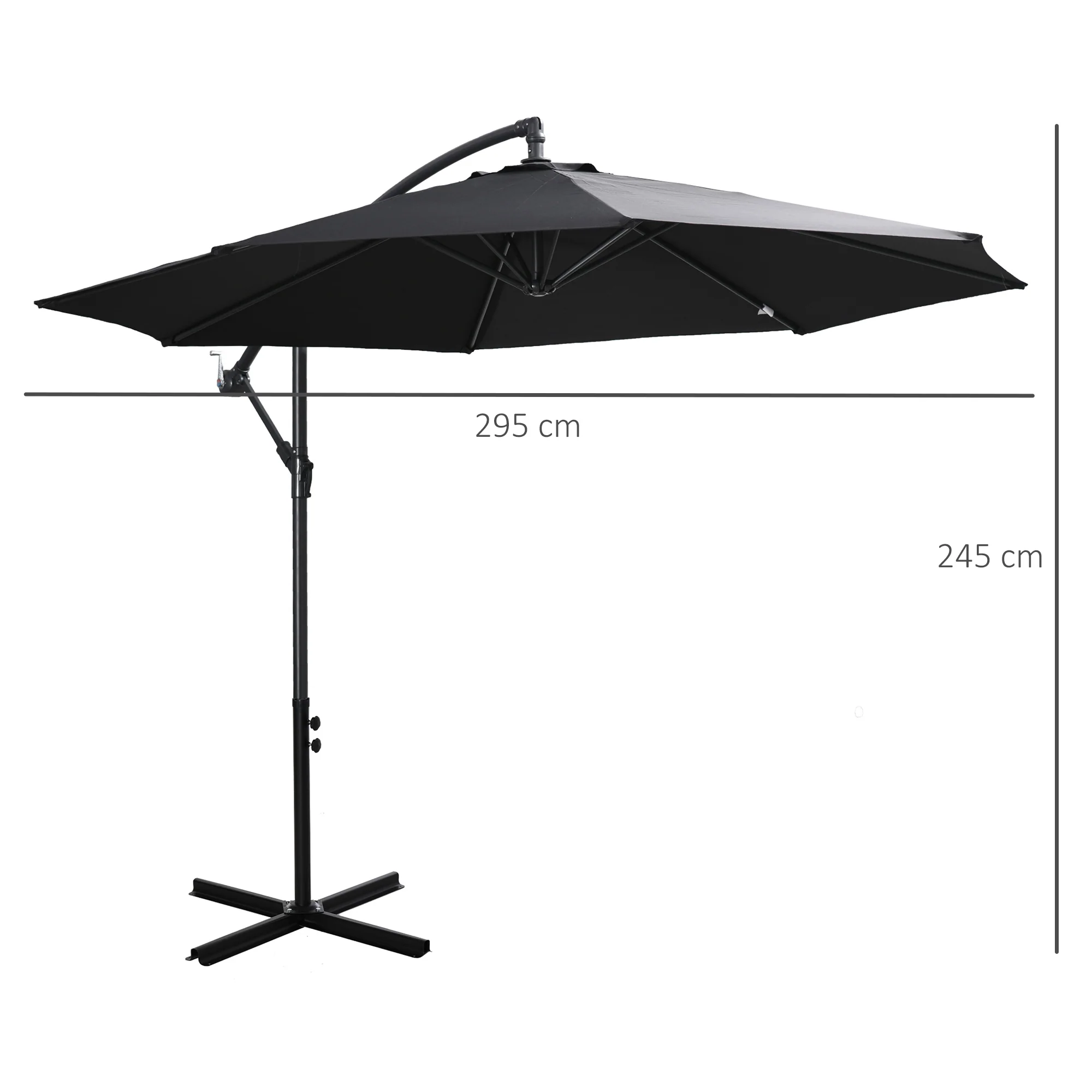 Outsunny 3m Garden Banana Parasol Cantilever Umbrella w/Crank& Base, Black - Image 5