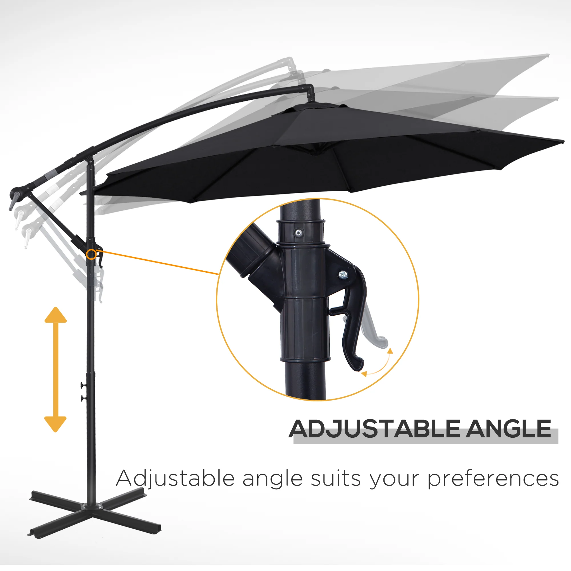 Outsunny 3m Garden Banana Parasol Cantilever Umbrella w/Crank& Base, Black - Image 6