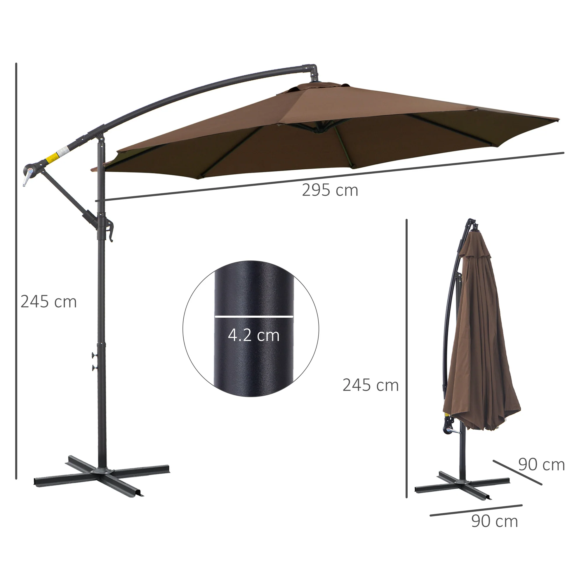 Outsunny 3m Garden Banana Parasol Cantilever Umbrella w/Crank& Base, Brown - Image 5