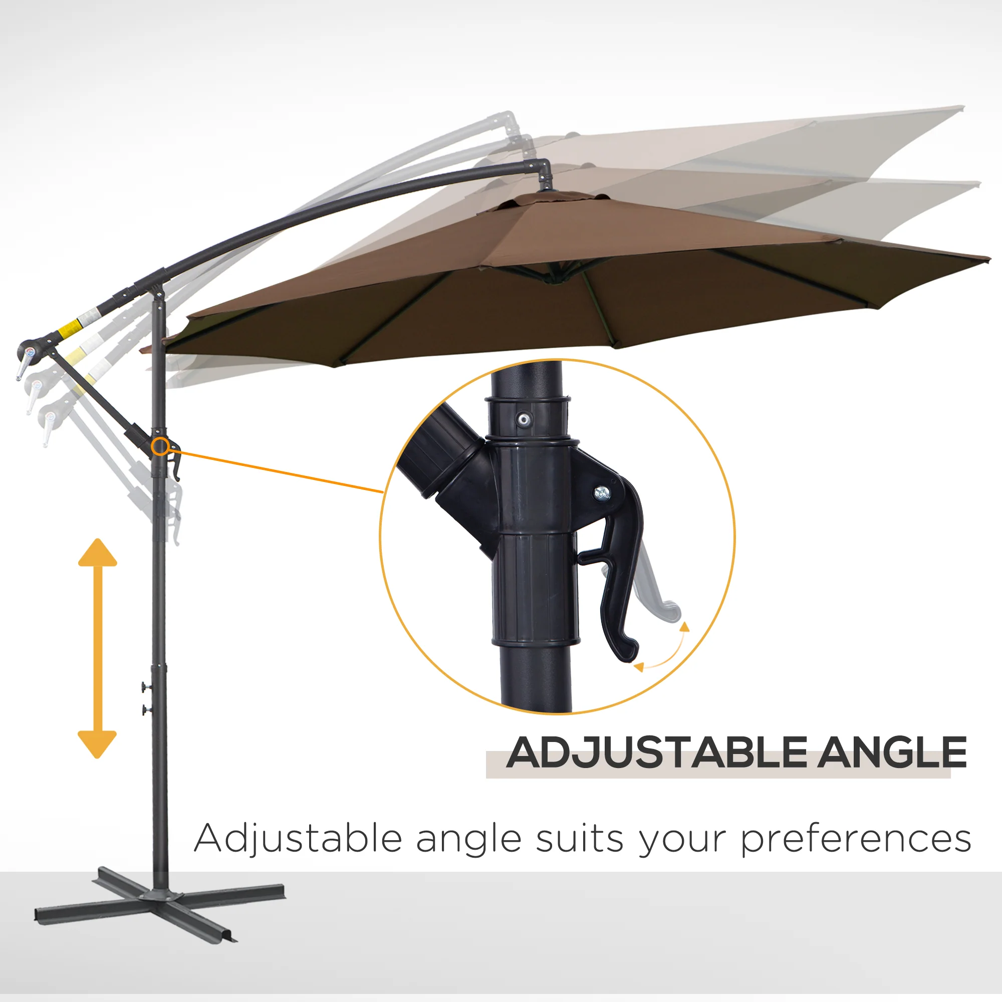 Outsunny 3m Garden Banana Parasol Cantilever Umbrella w/Crank& Base, Brown - Image 6