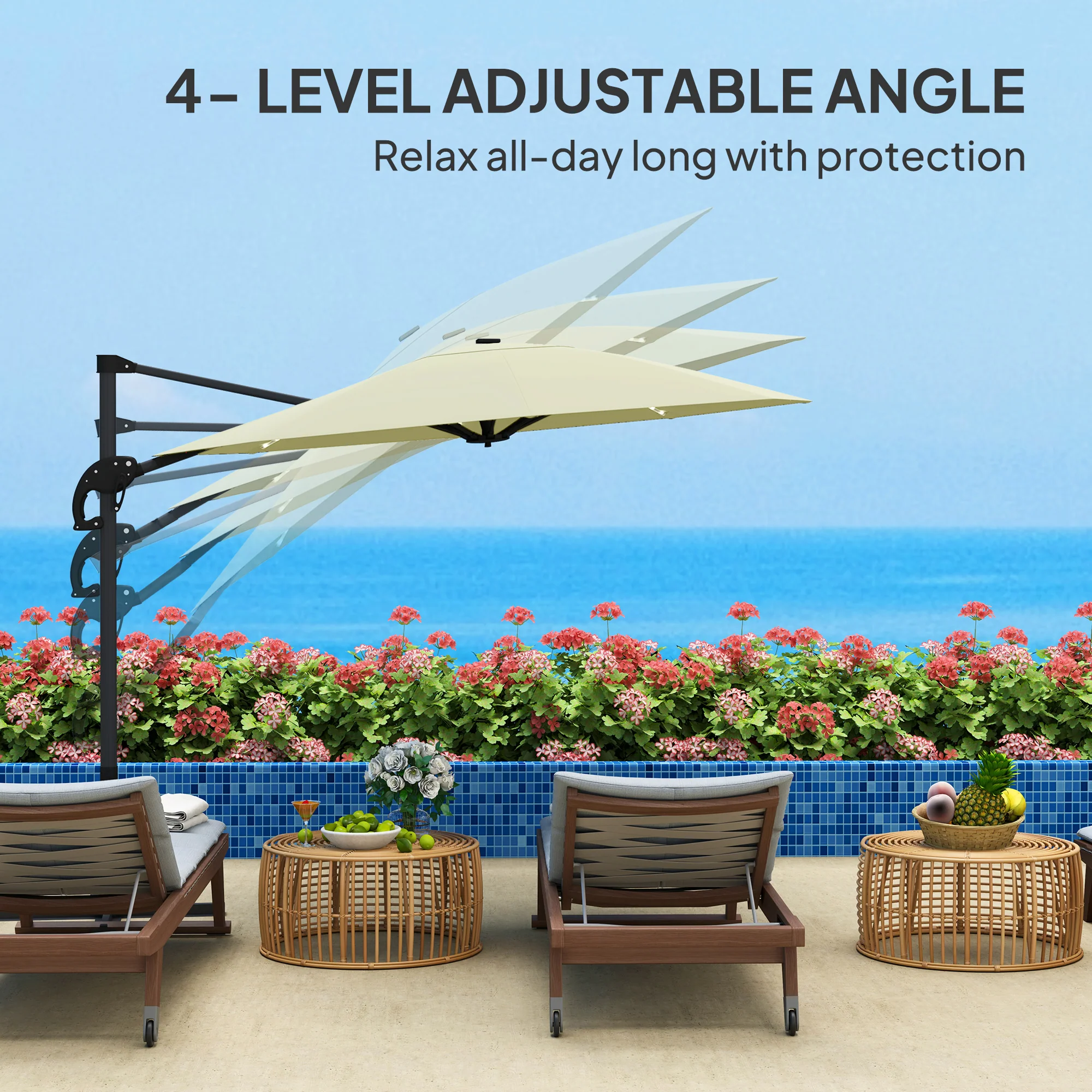 Outsunny 3(m) Garden Parasol w/ Lights, Crank Handle & Cross Base - Image 13