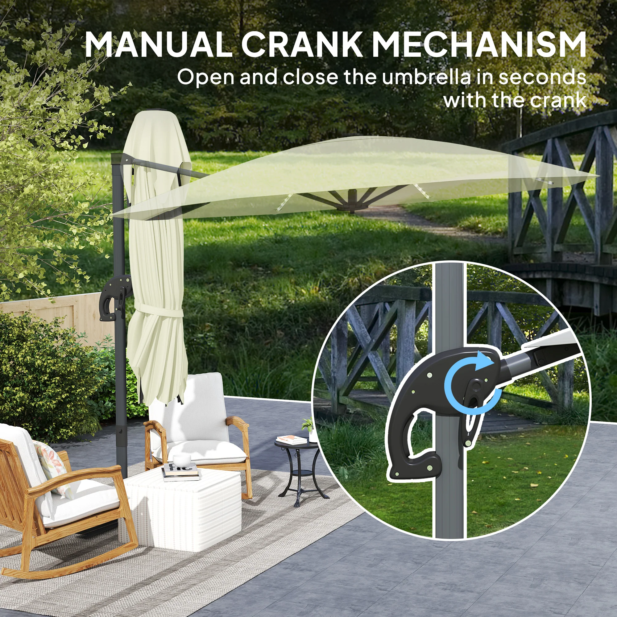 Outsunny 3(m) Garden Parasol w/ Lights, Crank Handle & Cross Base - Image 18
