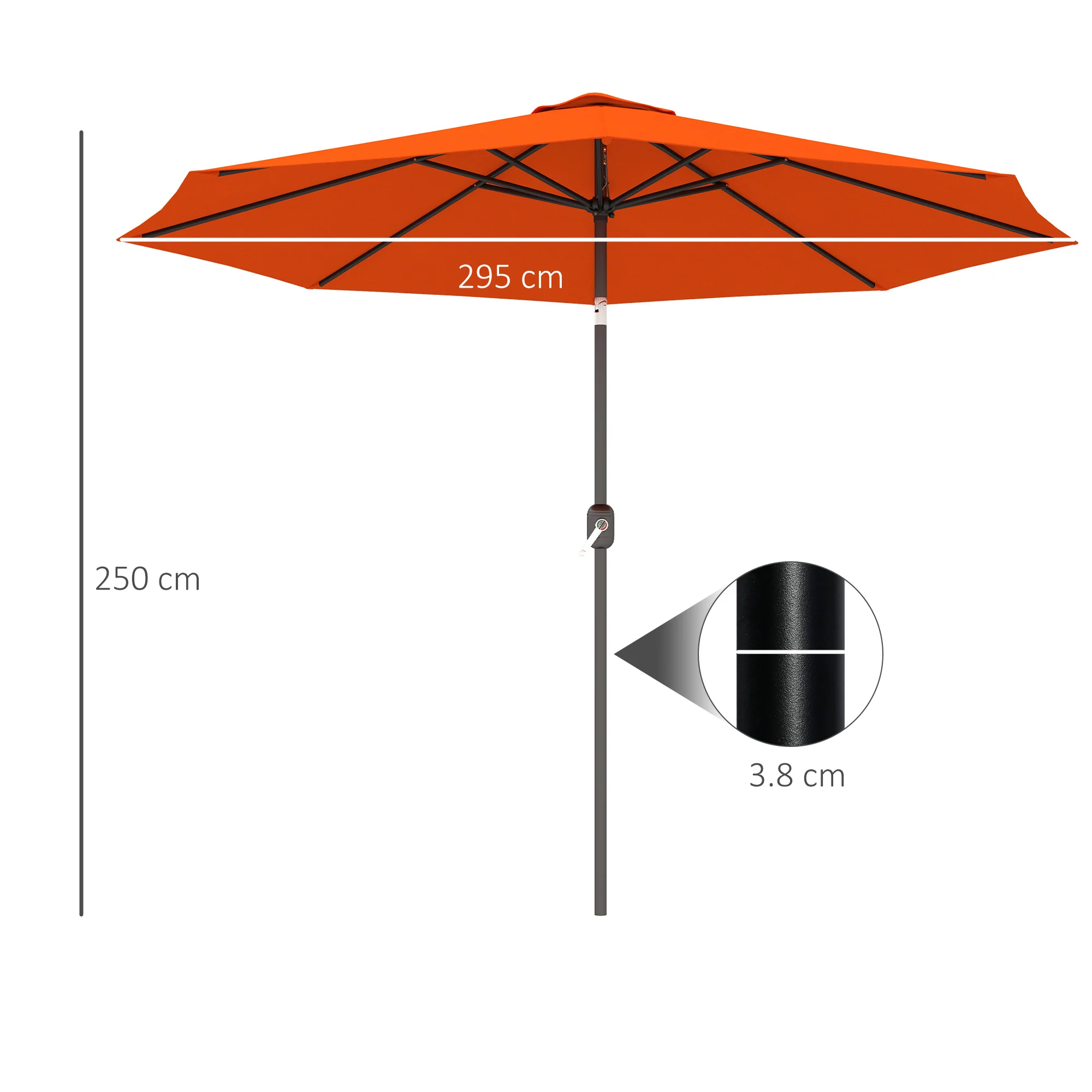 Outsunny 3(m) Garden Umbrella Outdoor Sunshade Canopy W/ Tilt & Crank Orange - Image 5