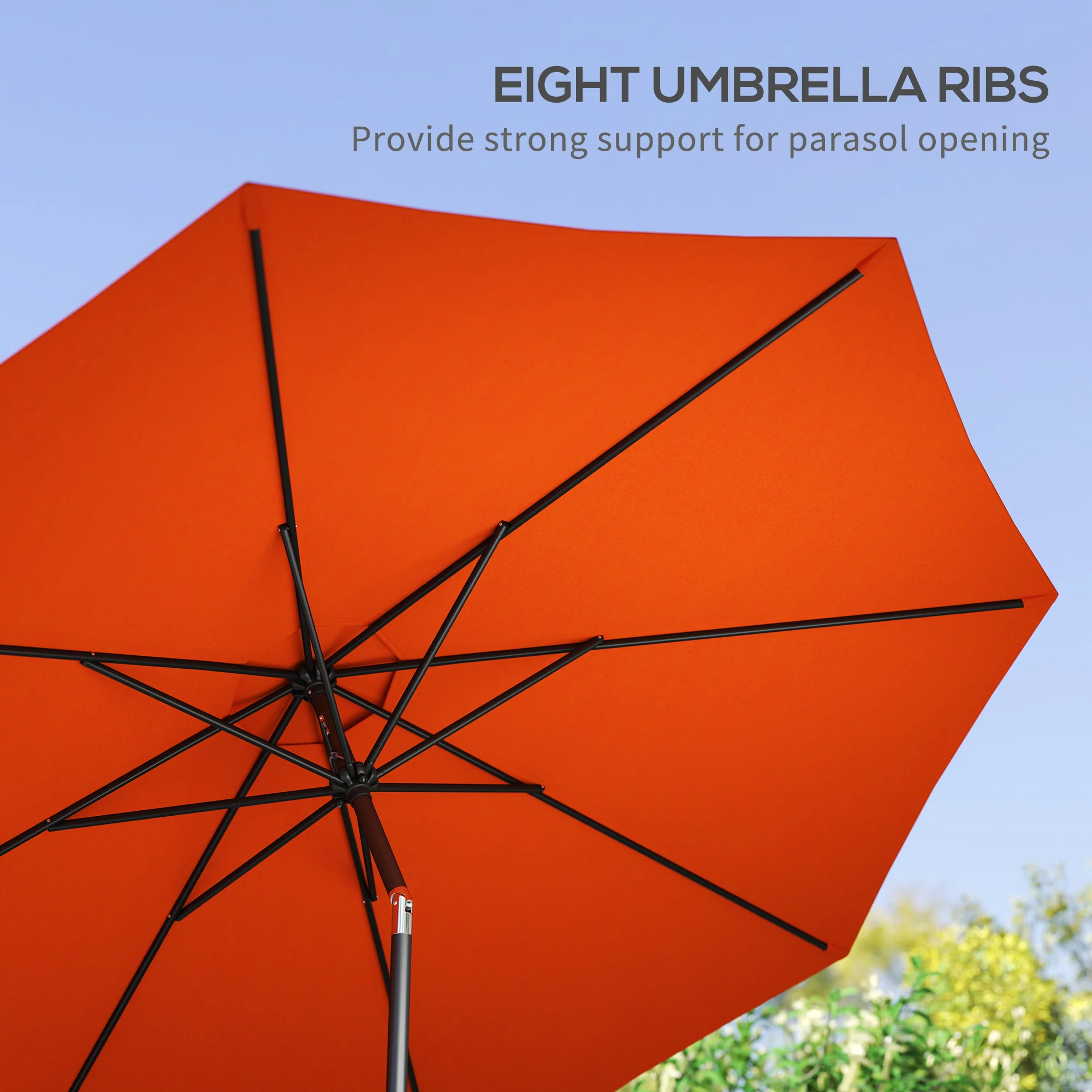 Outsunny 3(m) Garden Umbrella Outdoor Sunshade Canopy W/ Tilt & Crank Orange - Image 7