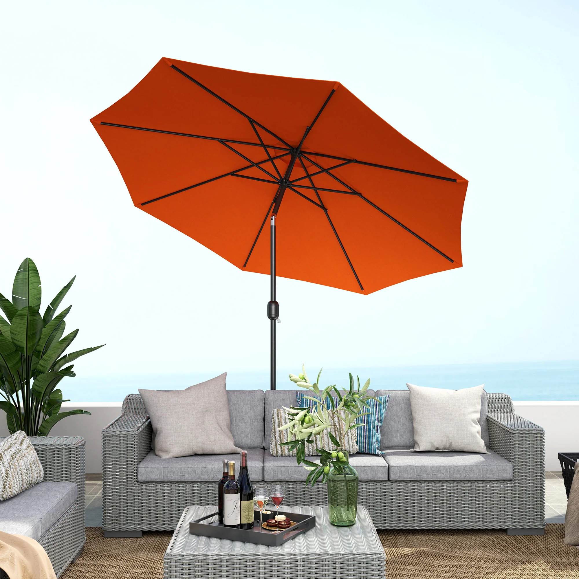 Outsunny 3(m) Garden Umbrella Outdoor Sunshade Canopy W/ Tilt & Crank Orange - Image 9