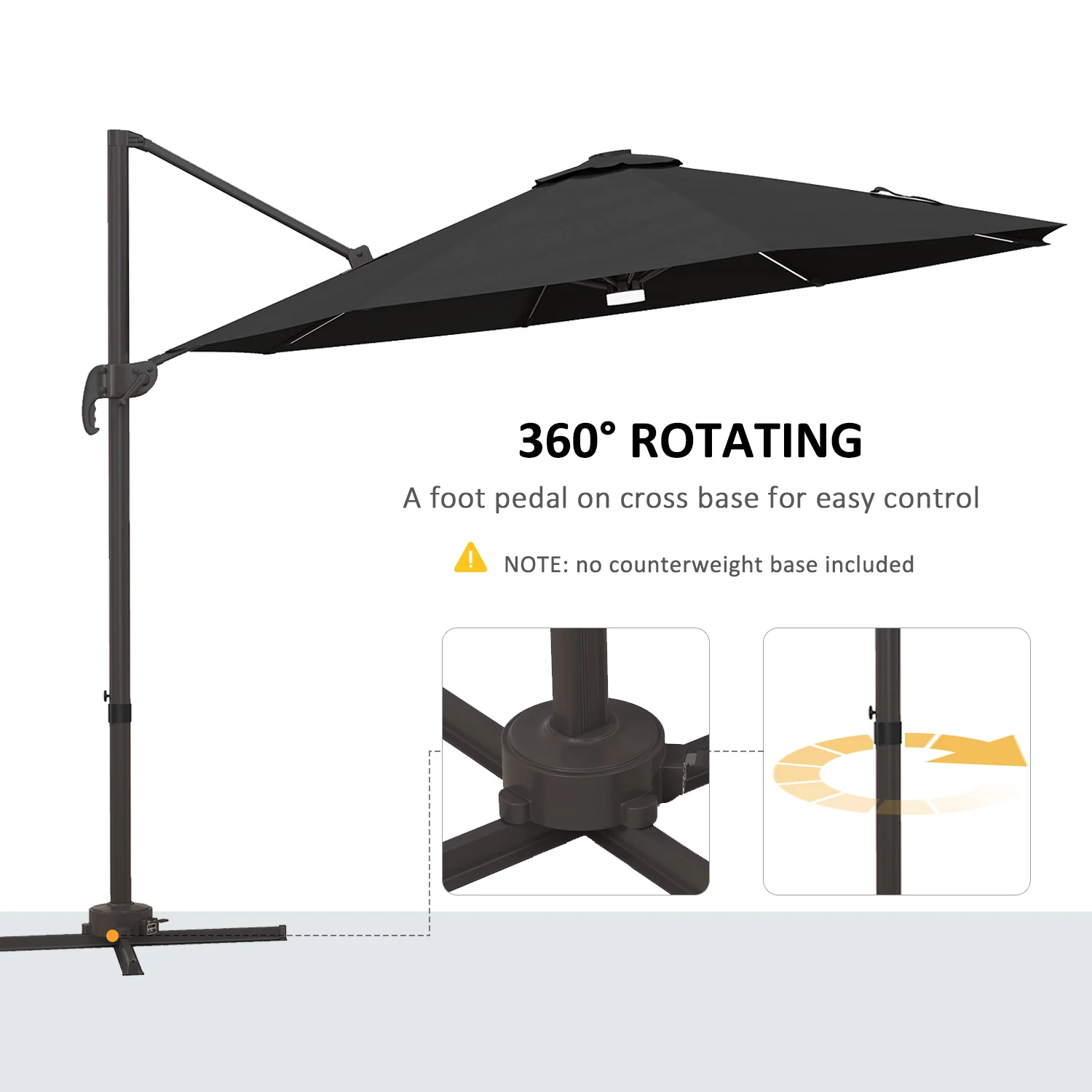Outsunny 3(m) LED Cantilever Parasol Outdoor with Base Solar Lights Dark Grey - Image 6