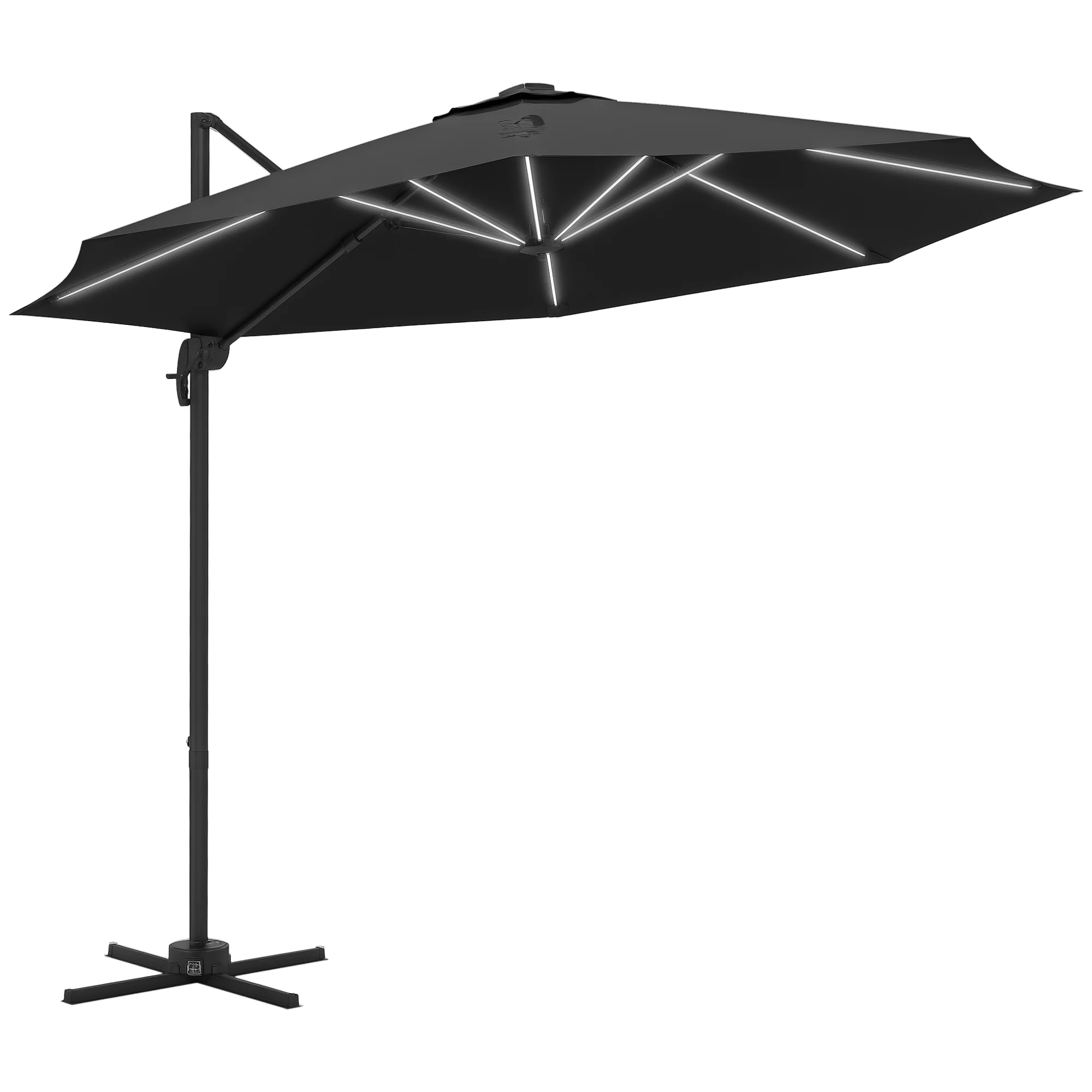 Outsunny 3(m) Solar LED Cantilever Parasol Adjustable Garden Umbrella - Khaki/Grey - Image 10