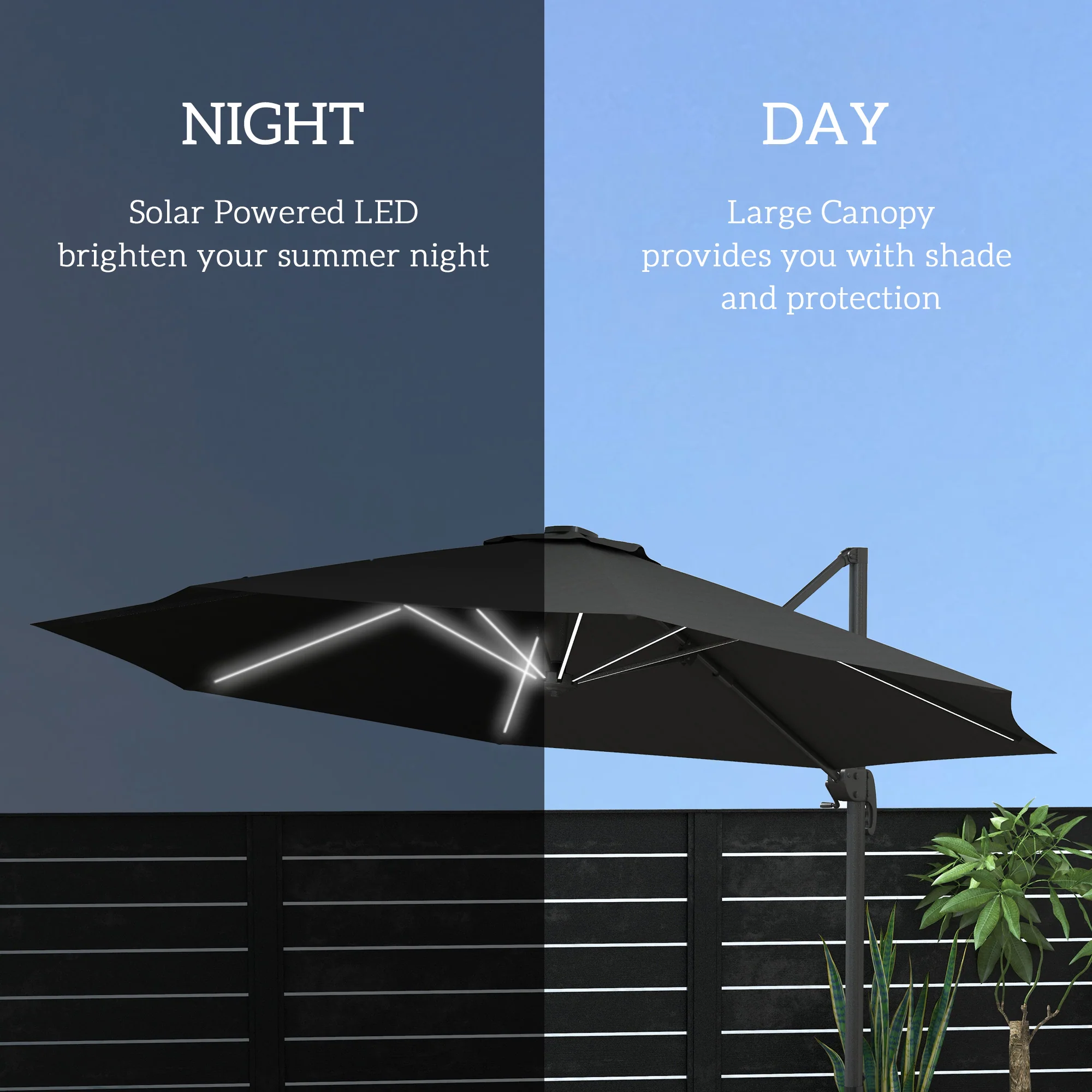 Outsunny 3(m) Solar LED Cantilever Parasol Adjustable Garden Umbrella - Khaki/Grey - Image 12