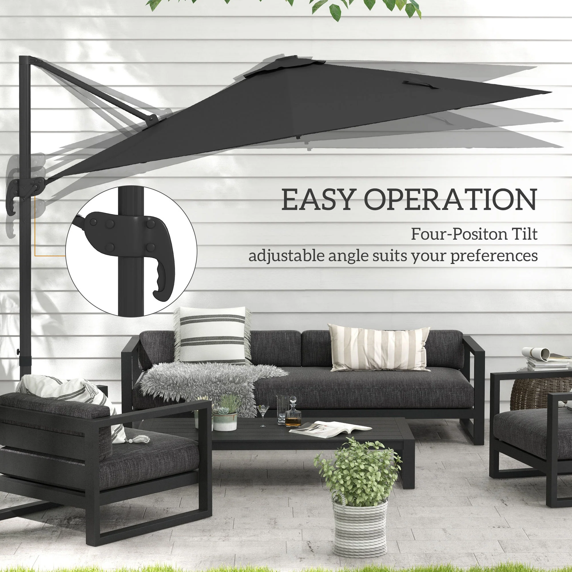 Outsunny 3(m) Solar LED Cantilever Parasol Adjustable Garden Umbrella - Khaki/Grey - Image 13