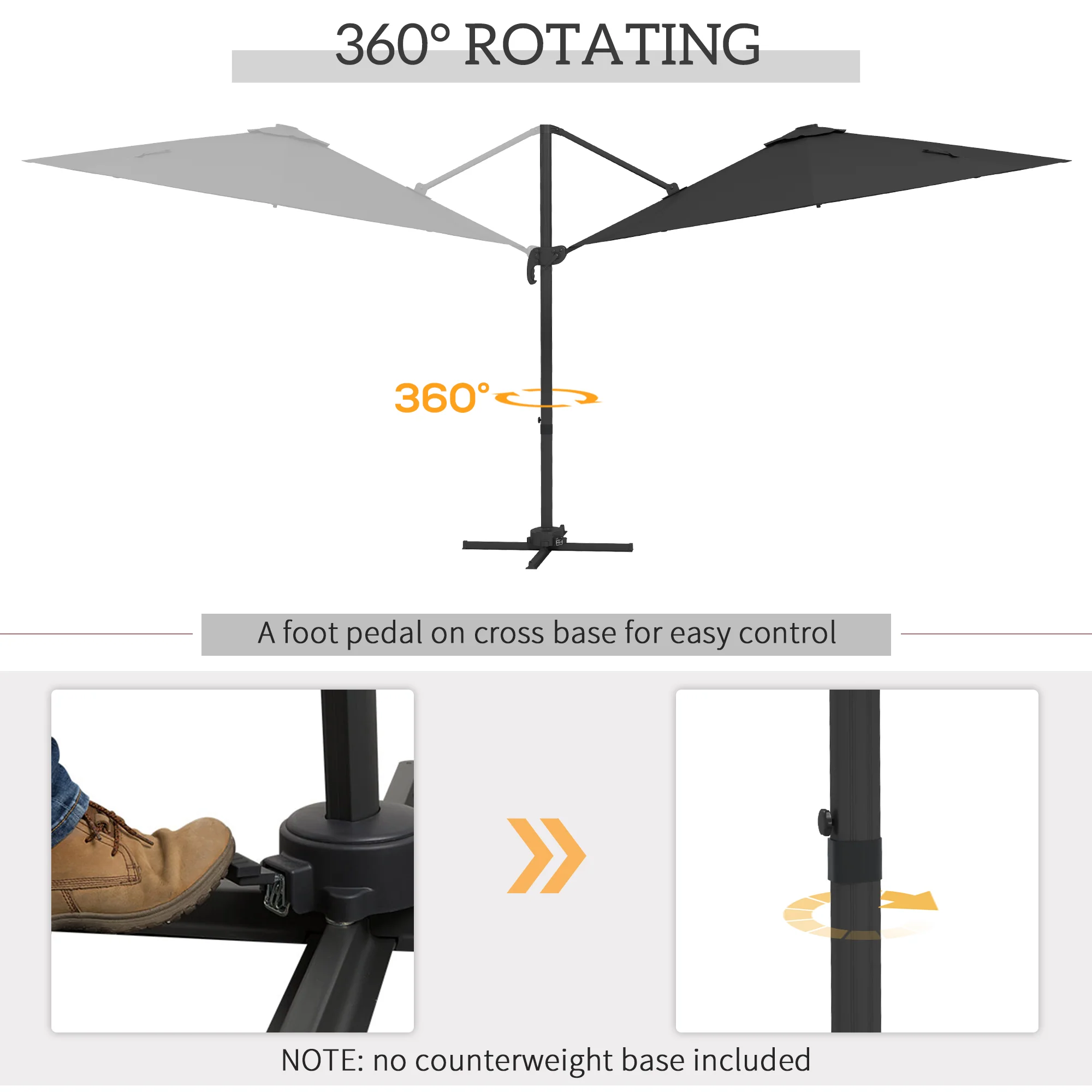 Outsunny 3(m) Solar LED Cantilever Parasol Adjustable Garden Umbrella - Khaki/Grey - Image 15