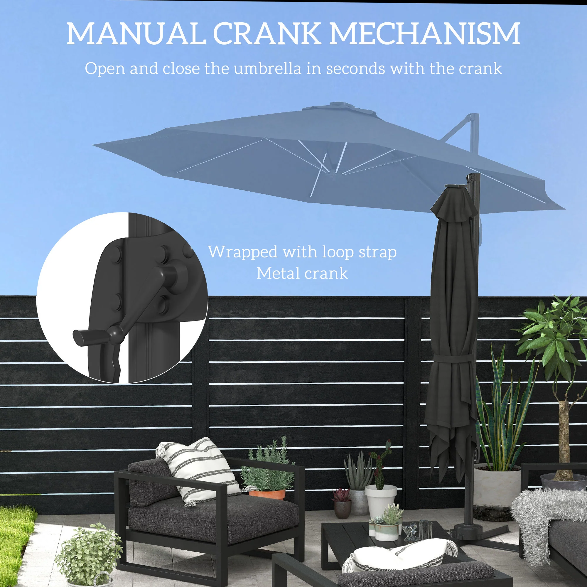 Outsunny 3(m) Solar LED Cantilever Parasol Adjustable Garden Umbrella - Khaki/Grey - Image 16