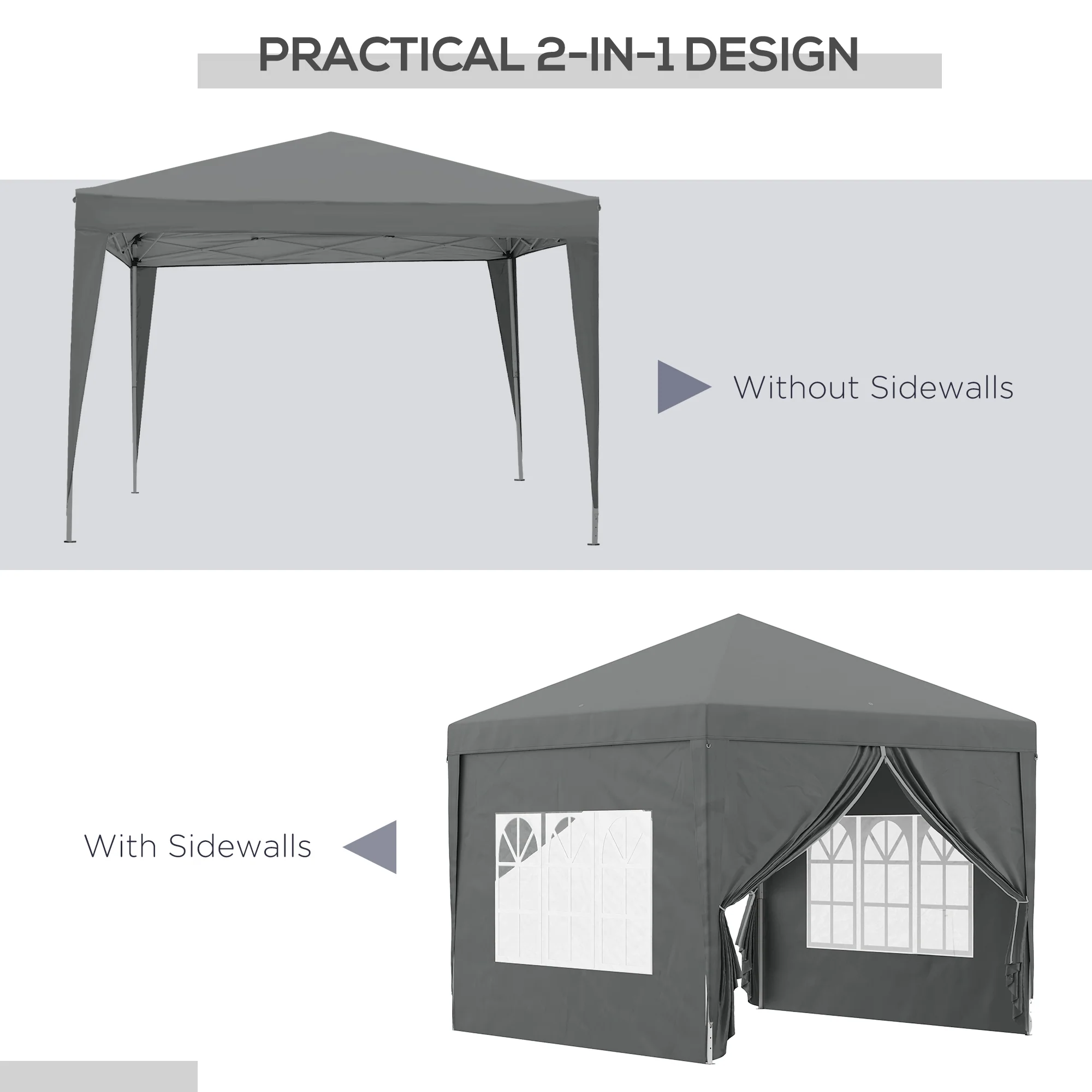 Outsunny 3mx3m Pop Up Gazebo Party Tent Canopy Marquee With Storage Bag Grey - Image 3