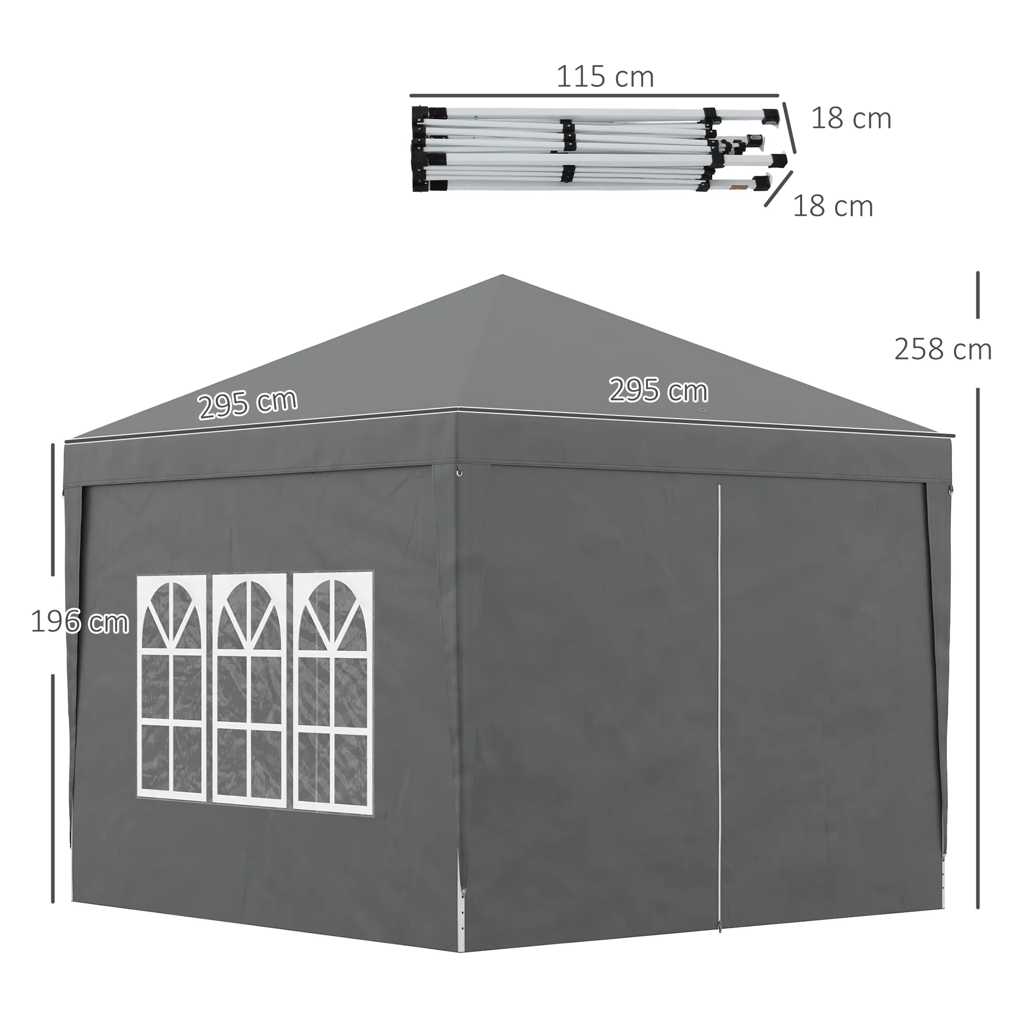 Outsunny 3mx3m Pop Up Gazebo Party Tent Canopy Marquee With Storage Bag Grey - Image 5