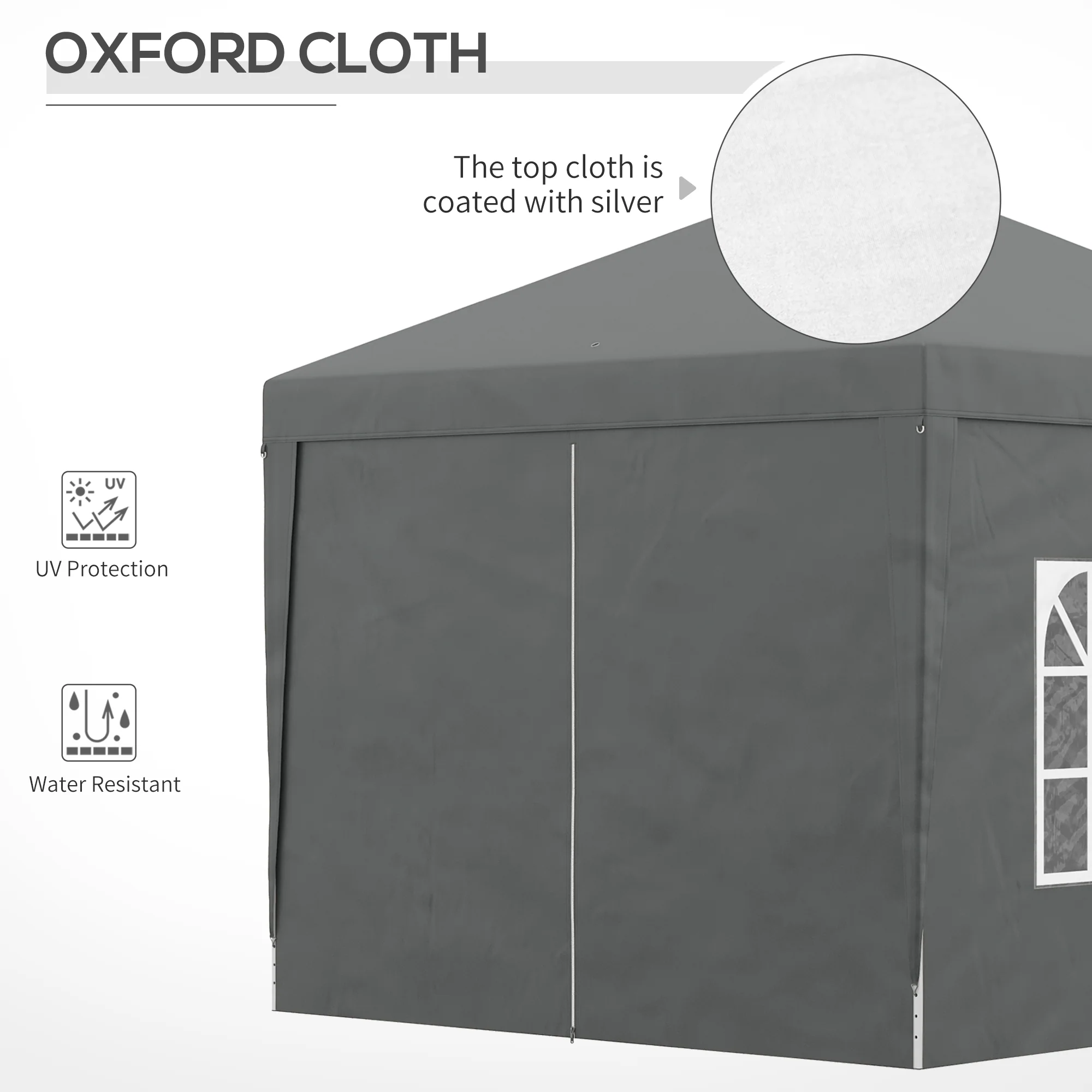 Outsunny 3mx3m Pop Up Gazebo Party Tent Canopy Marquee With Storage Bag Grey - Image 6