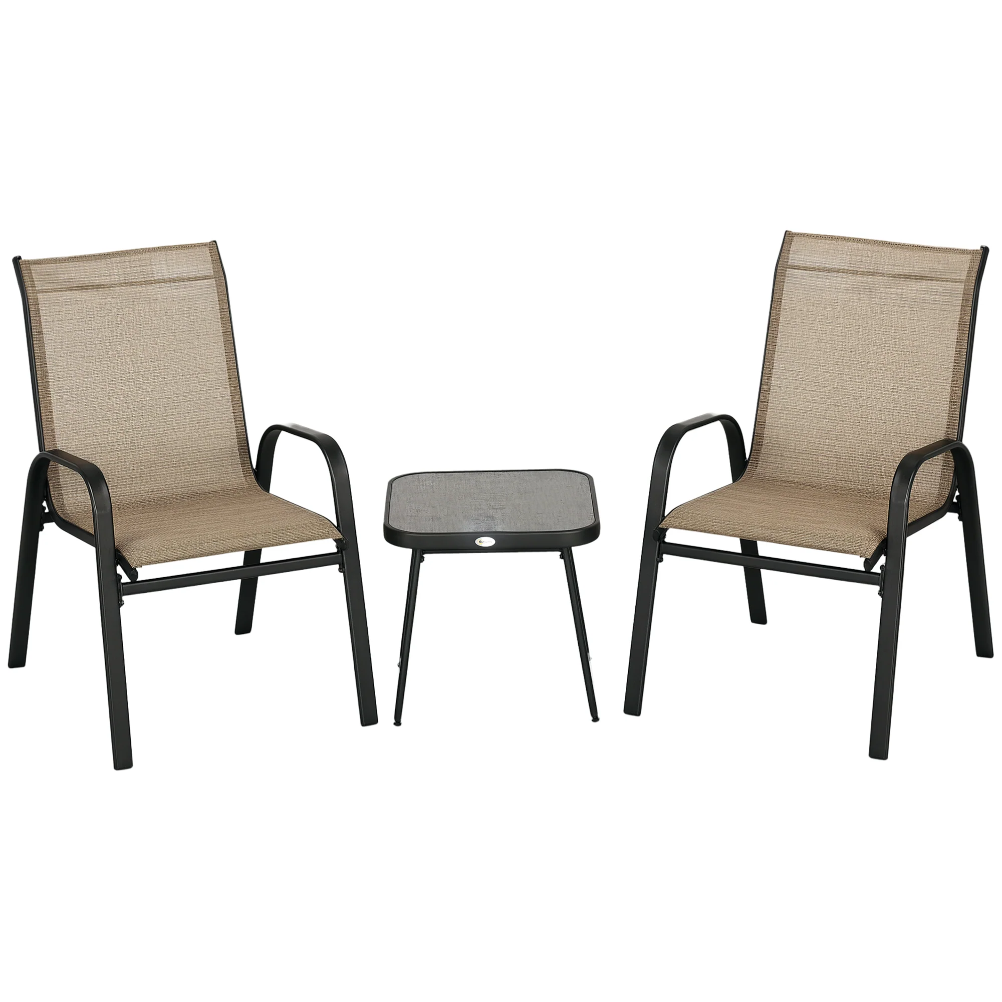 Outsunny 3PCs Bistro Set w/ Breathable Mesh Fabric & PSC Board Top Table, Brown