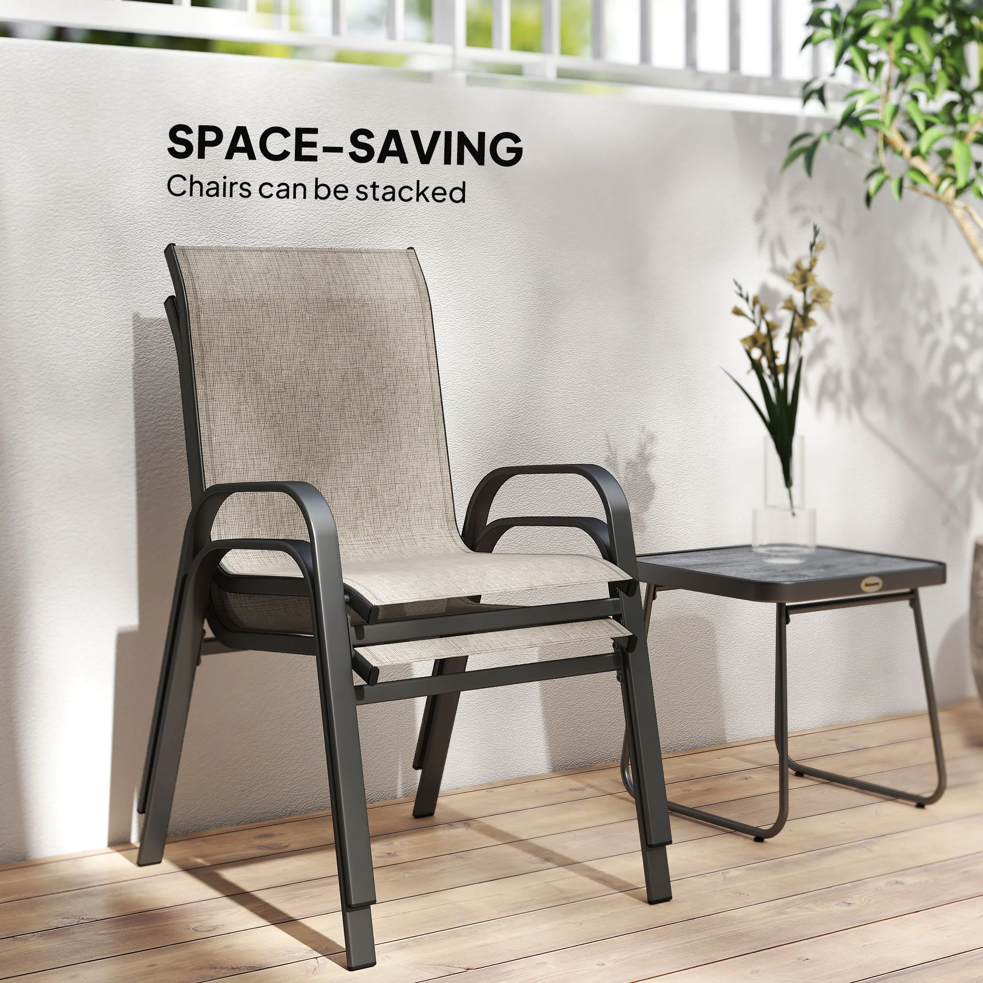 Outsunny 3PCs Bistro Set w/ Breathable Mesh Fabric & PSC Board Top Table, Brown - Image 14