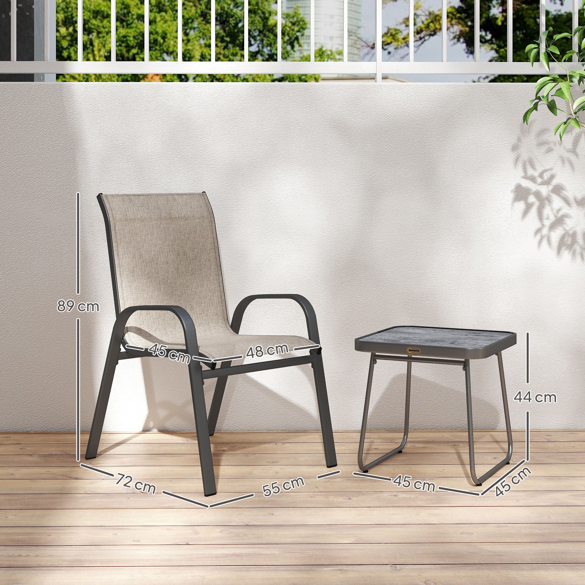 Outsunny 3PCs Bistro Set w/ Breathable Mesh Fabric & PSC Board Top Table, Brown - Image 5