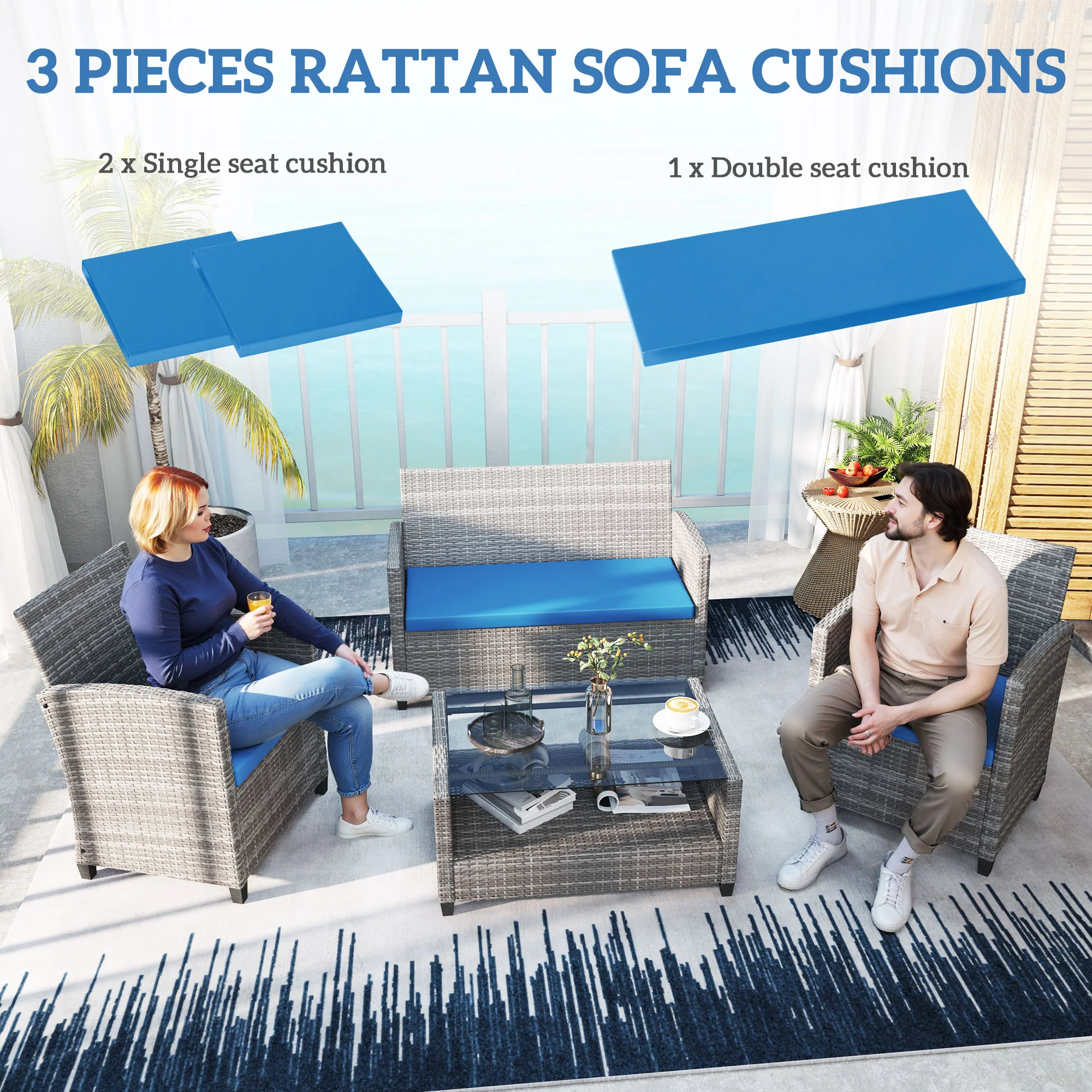 Outsunny 3PCs Rattan Garden Seat Cushions Pads for Patio Furniture Green - Image 12