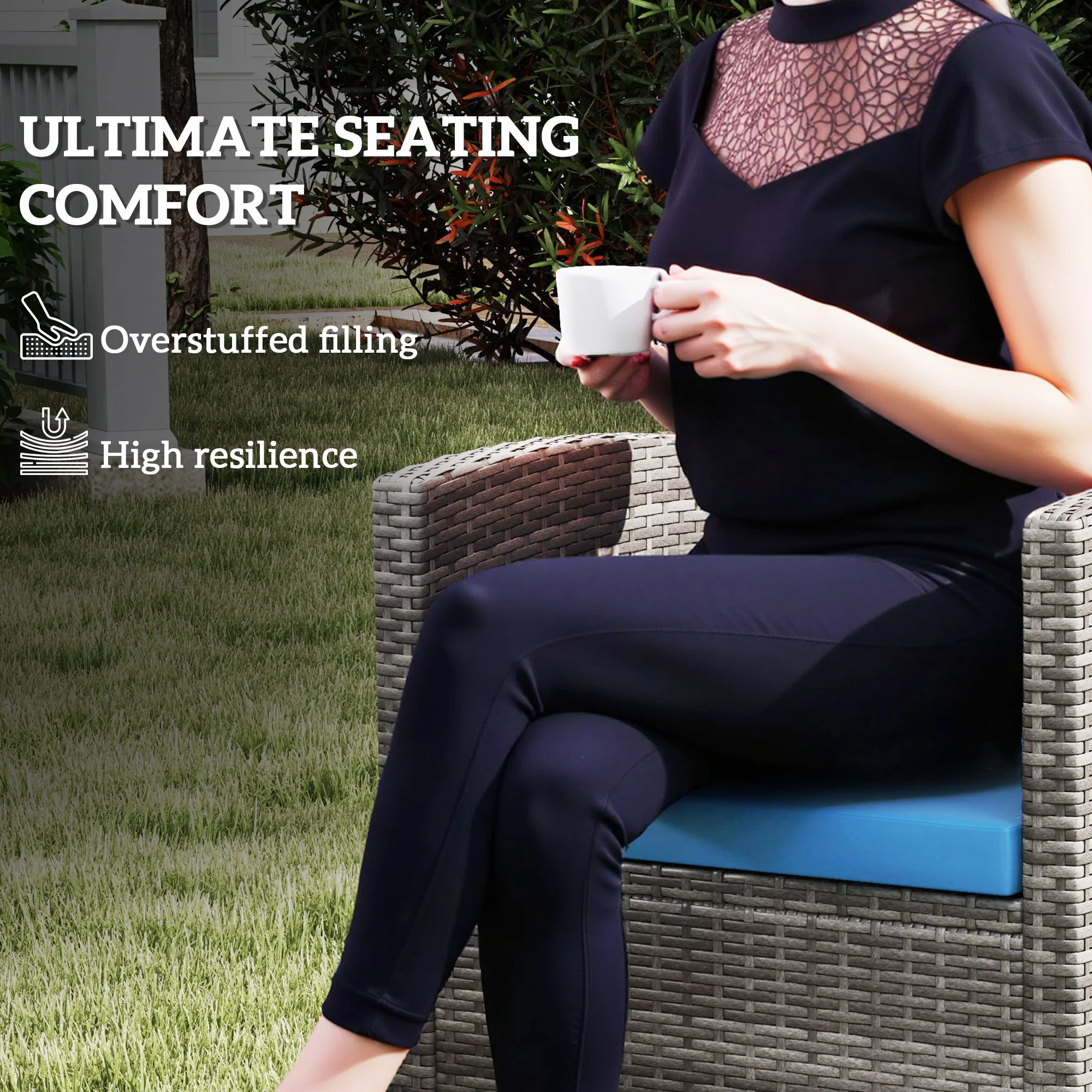 Outsunny 3PCs Rattan Garden Seat Cushions Pads for Patio Furniture Green - Image 15