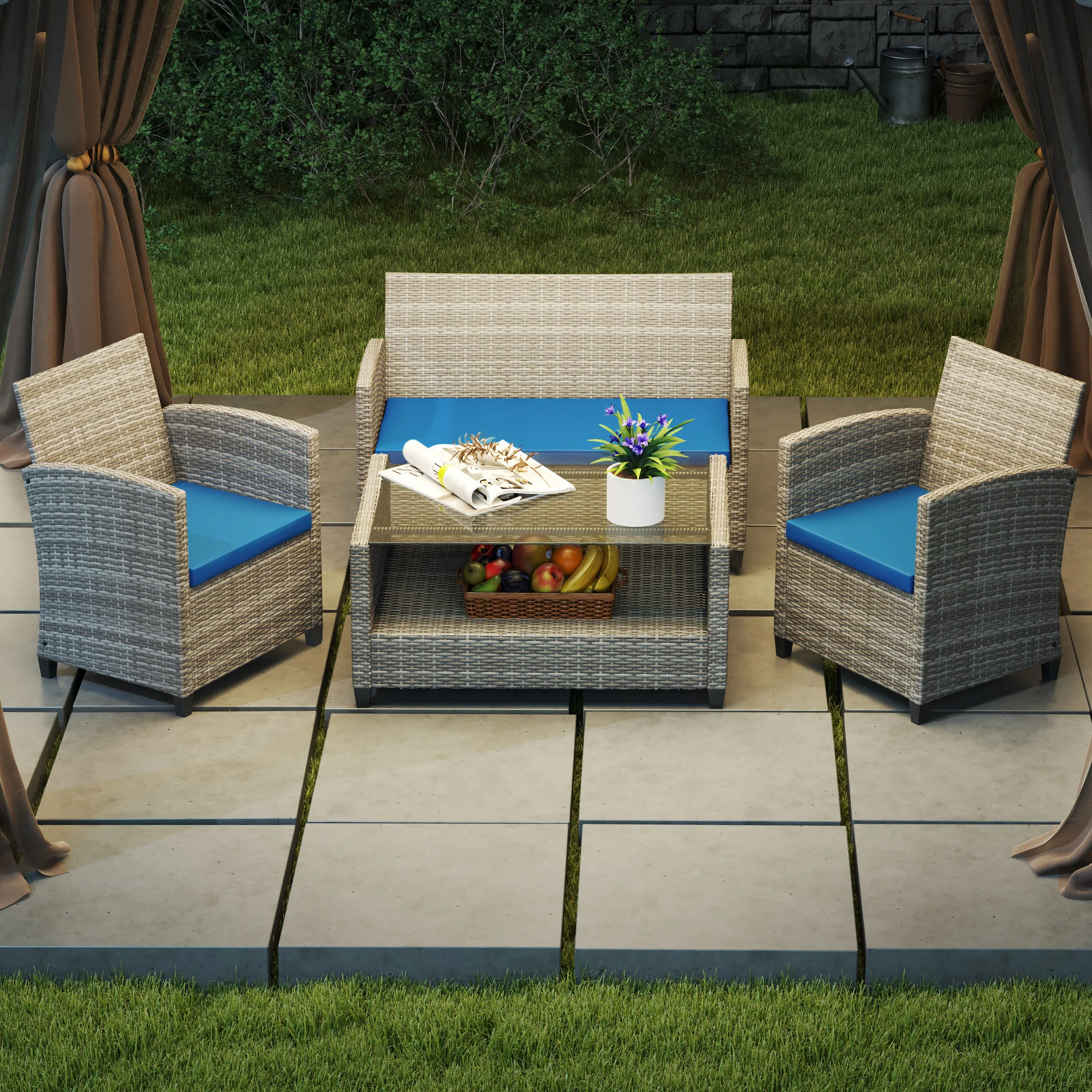 Outsunny 3PCs Rattan Garden Seat Cushions Pads for Patio Furniture Green - Image 17