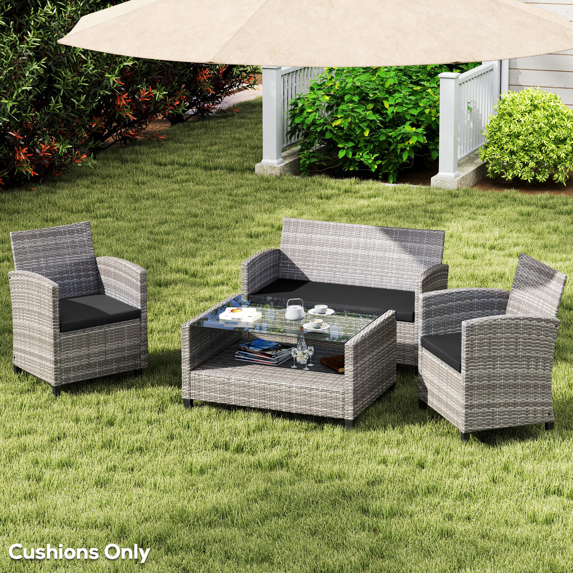 Outsunny 3PCs Rattan Garden Seat Cushions Pads for Patio Furniture Green - Image 2
