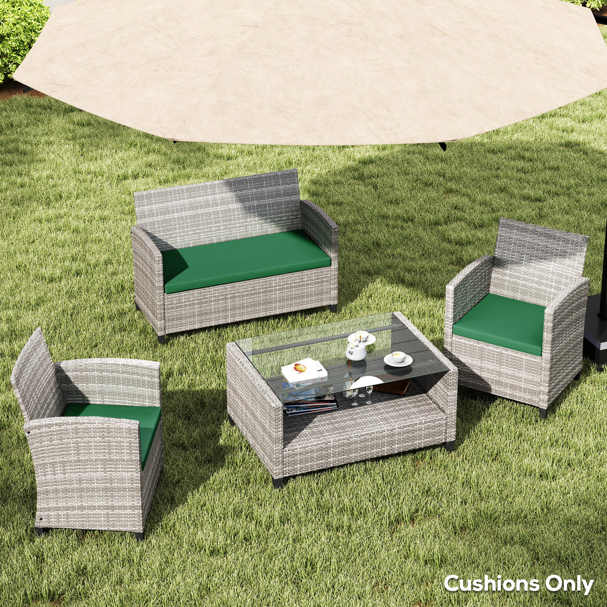 Outsunny 3PCs Rattan Garden Seat Cushions Pads for Patio Furniture Green - Image 20