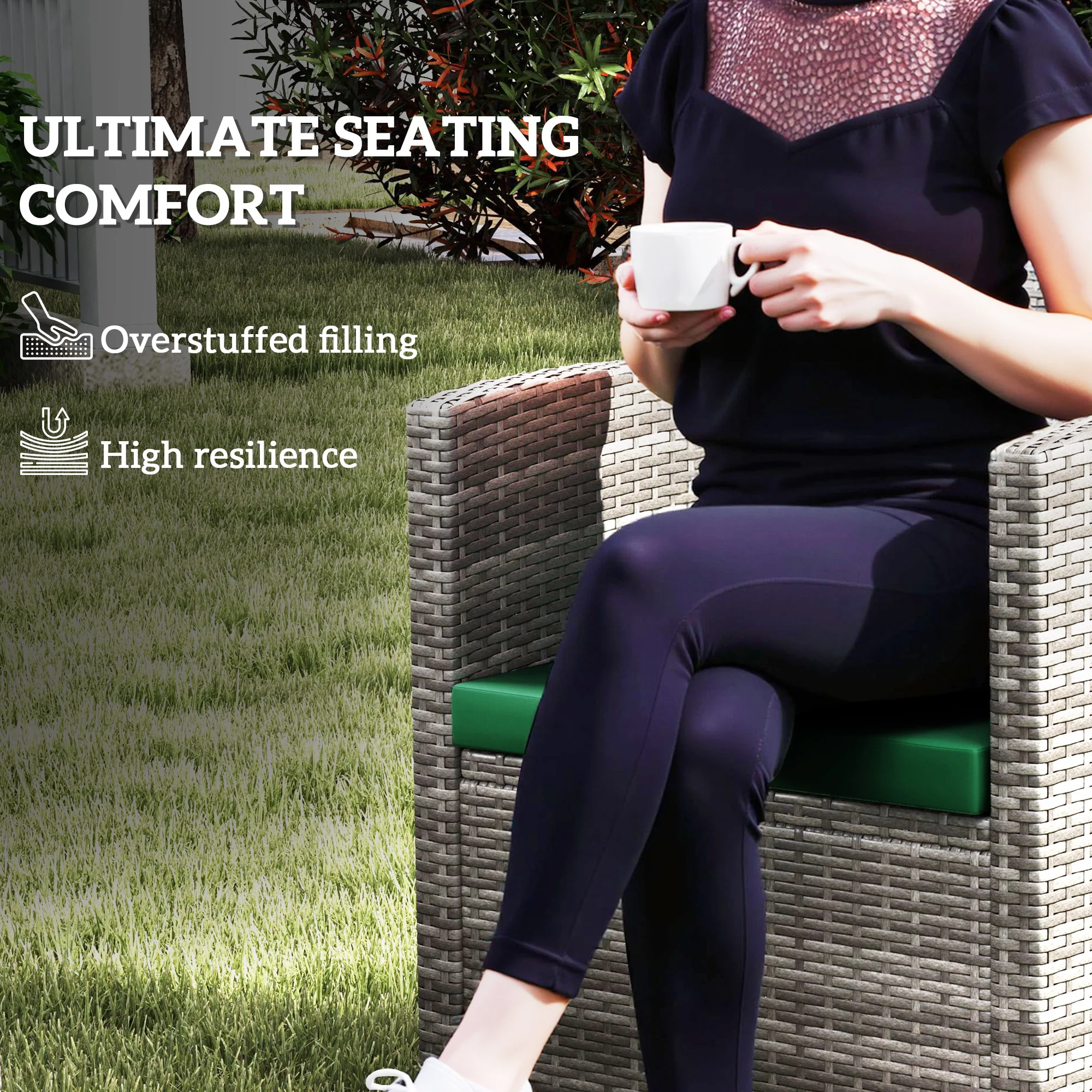 Outsunny 3PCs Rattan Garden Seat Cushions Pads for Patio Furniture Green - Image 24