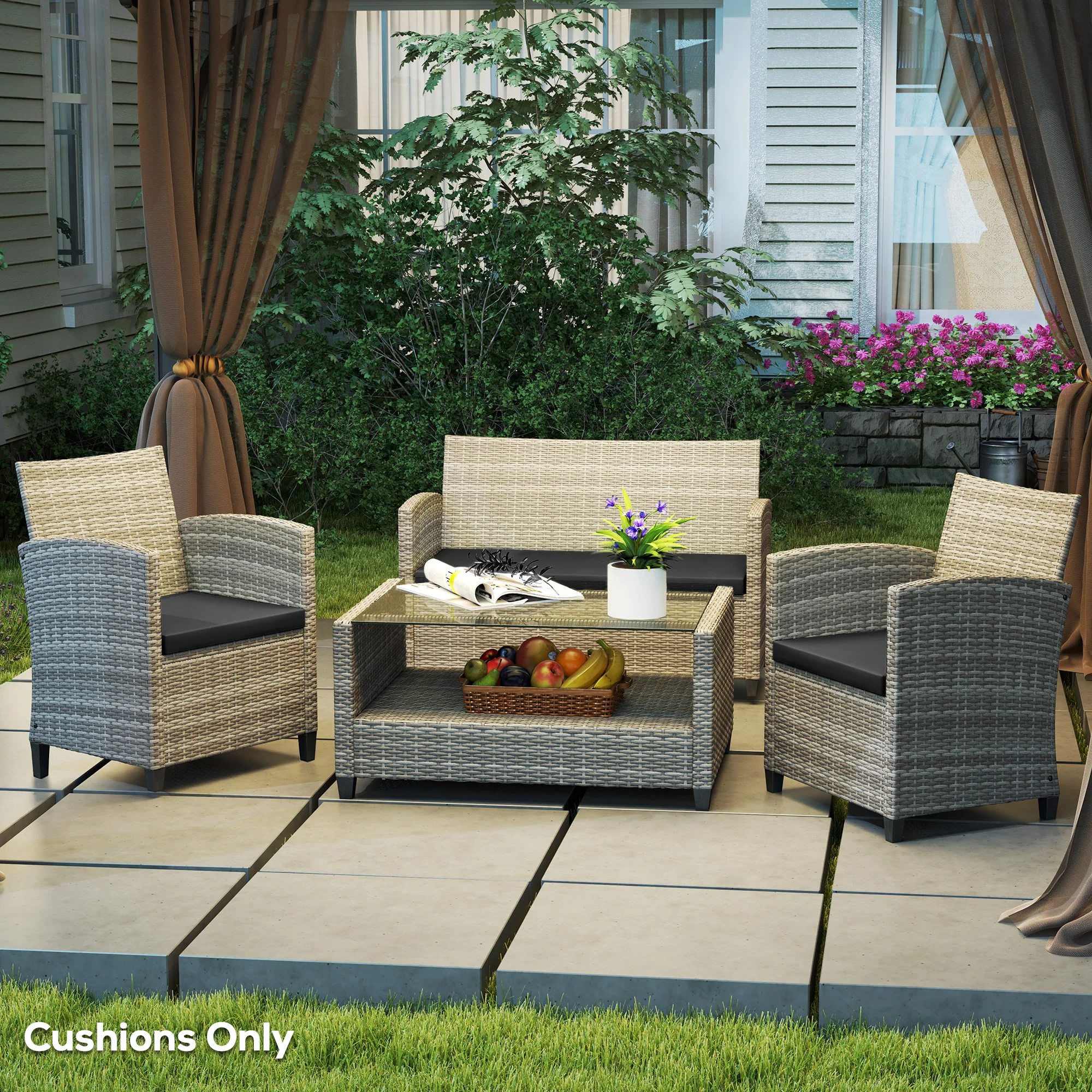 Outsunny 3PCs Rattan Garden Seat Cushions Pads for Patio Furniture Green - Image 8