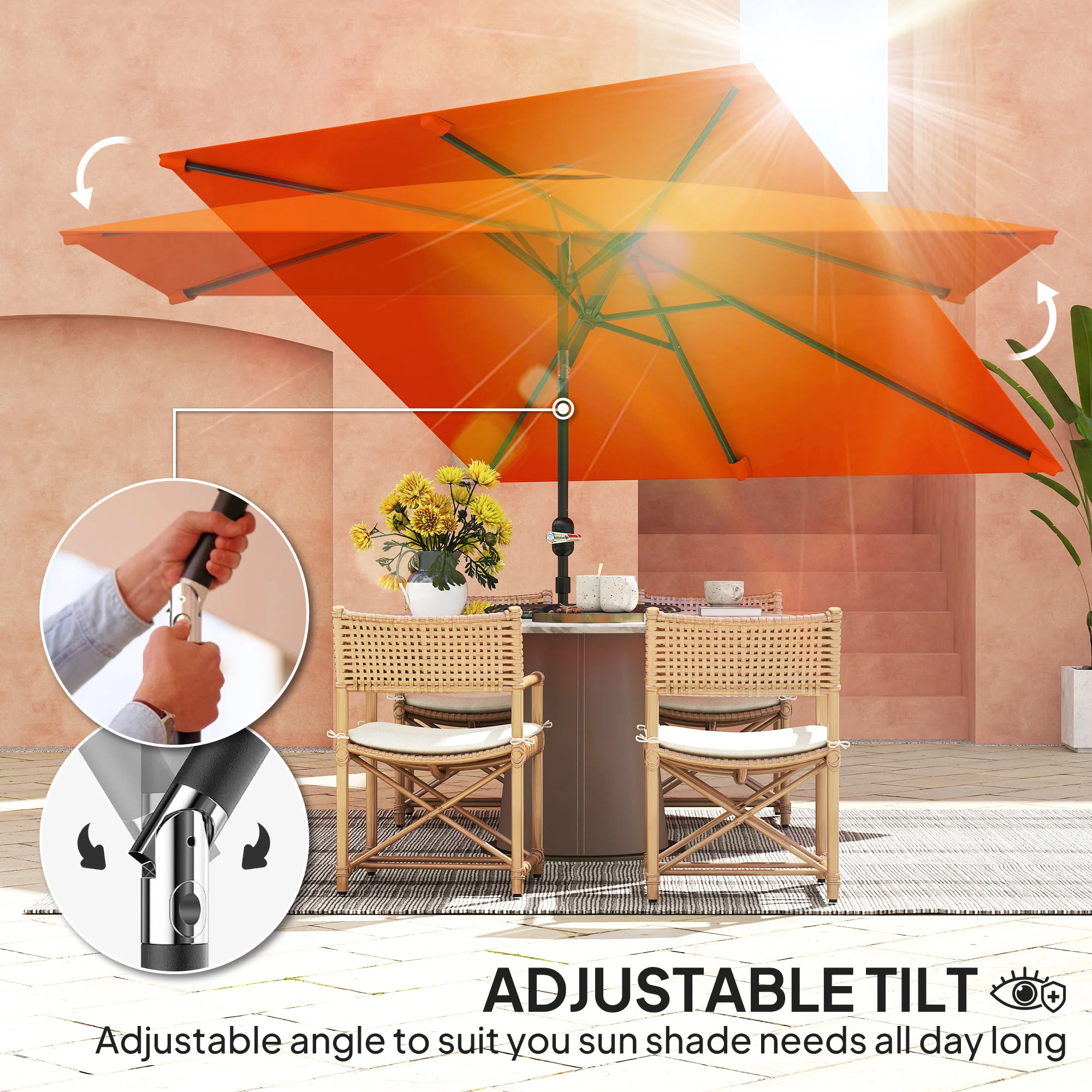 Outsunny 3x2m Garden Parasol Canopy Tilt Crank 6 Ribs Sun Shade - Image 12
